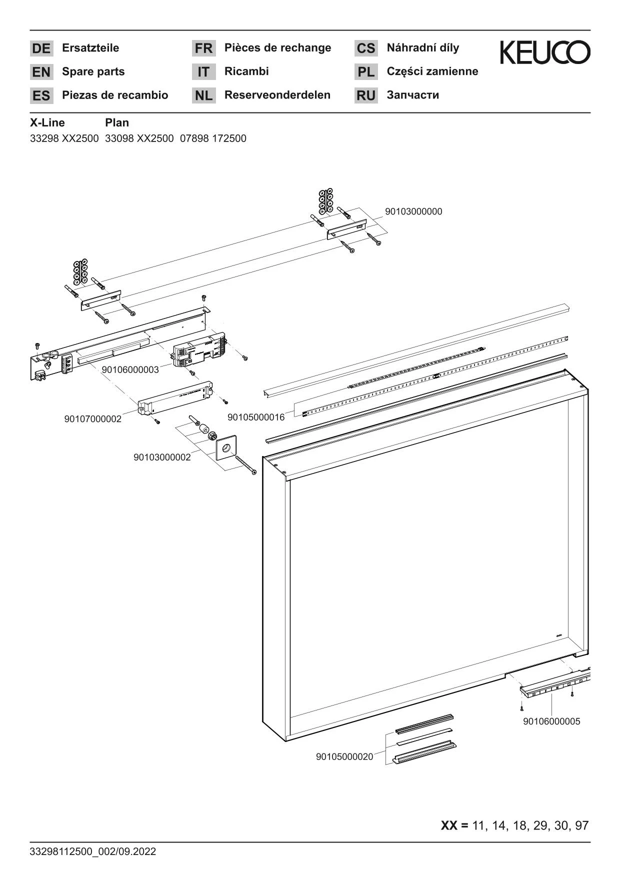 X-Line 33298302500 Lichtspiegel X-Line mit Spiegelheizung 800 × 700 × 105 mm weiß