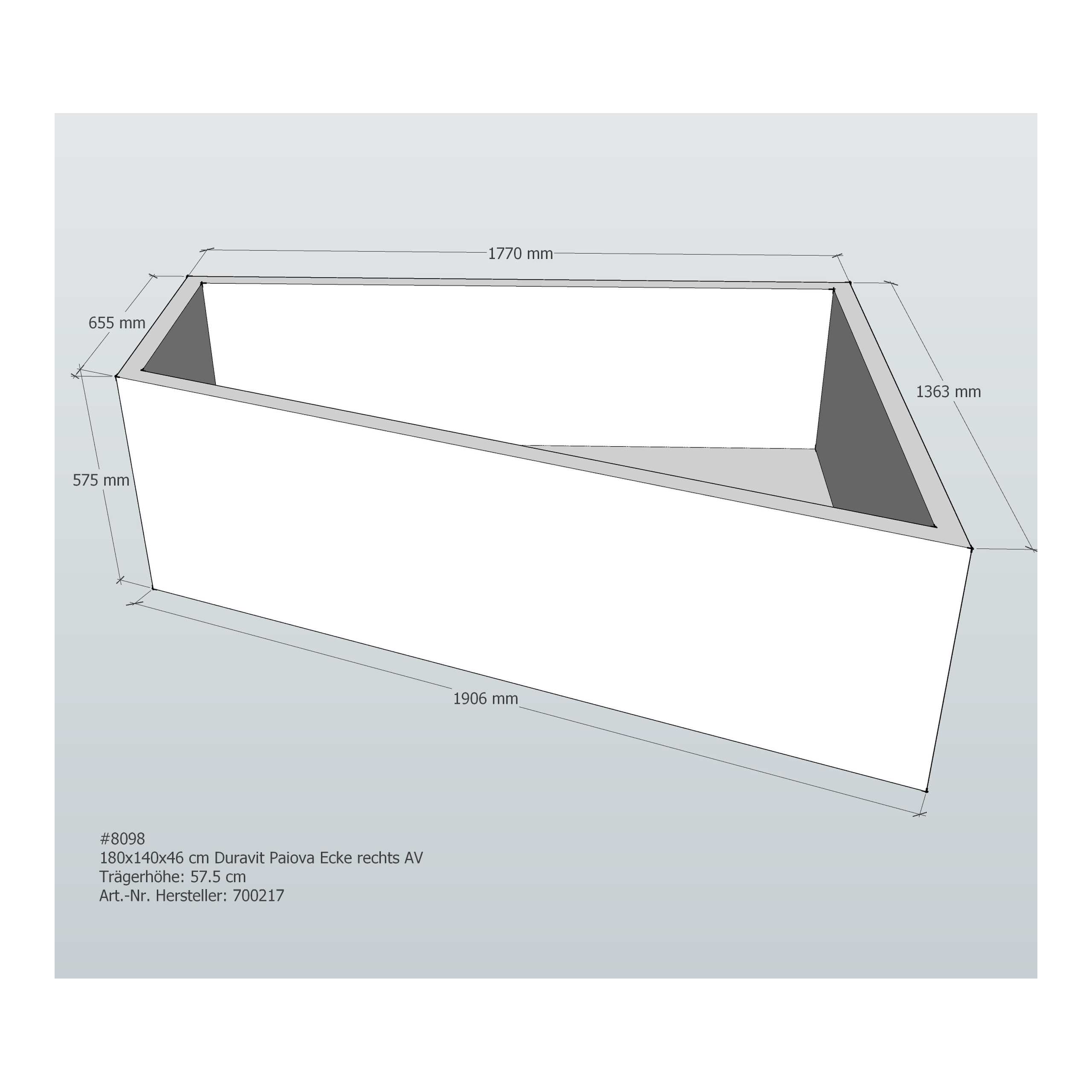 Badewannenträger für Duravit Paiova Ecke rechts rechts 180 × 140 × 46 cm Badewannenträger für Duravit Paiova Ecke rechts rechts 180 × 140 × 46 cm