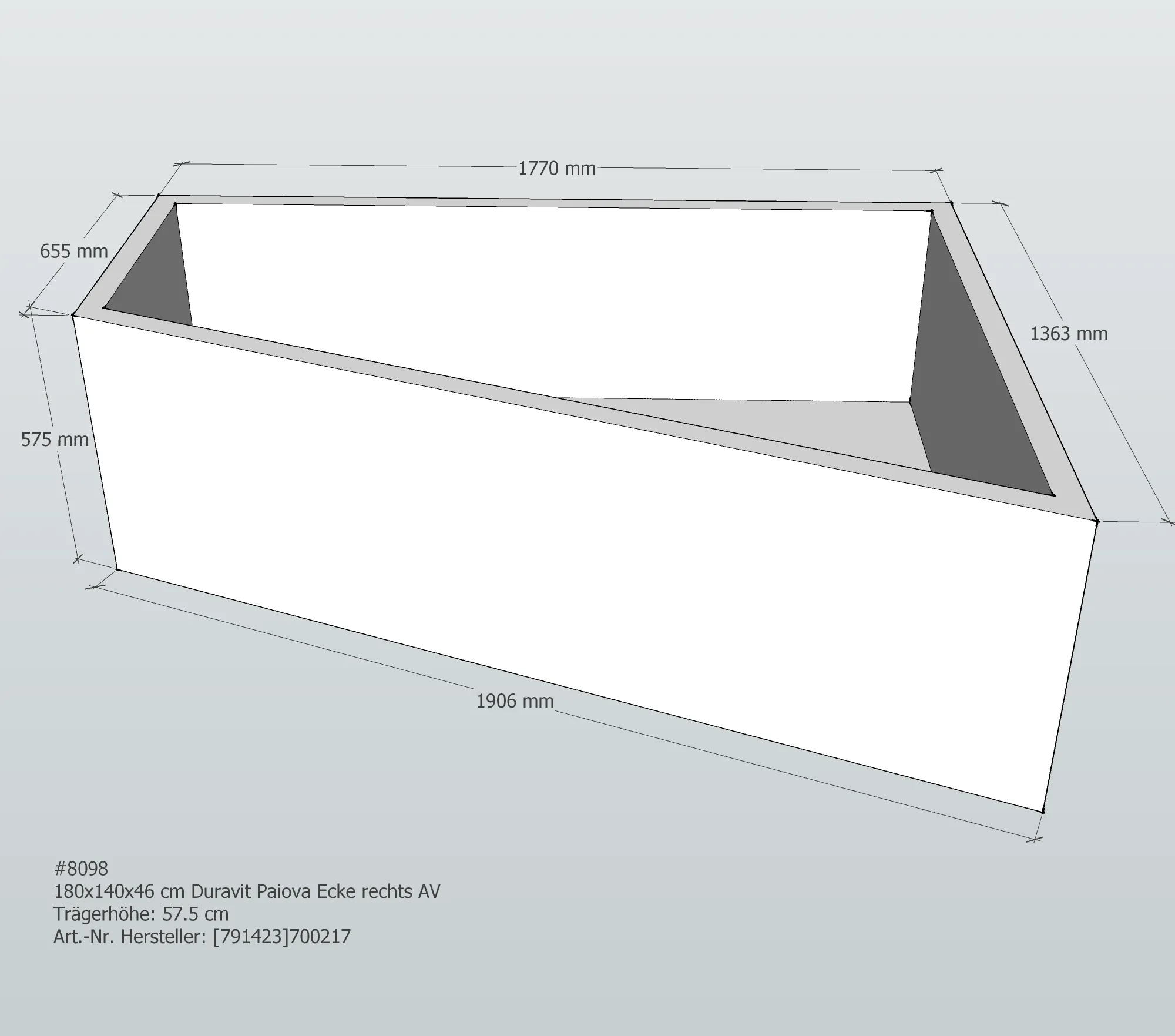 Badewannenträger für Duravit Paiova Ecke rechts rechts 180 × 140 × 46 cm Badewannenträger für Duravit Paiova Ecke rechts rechts 180 × 140 × 46 cm