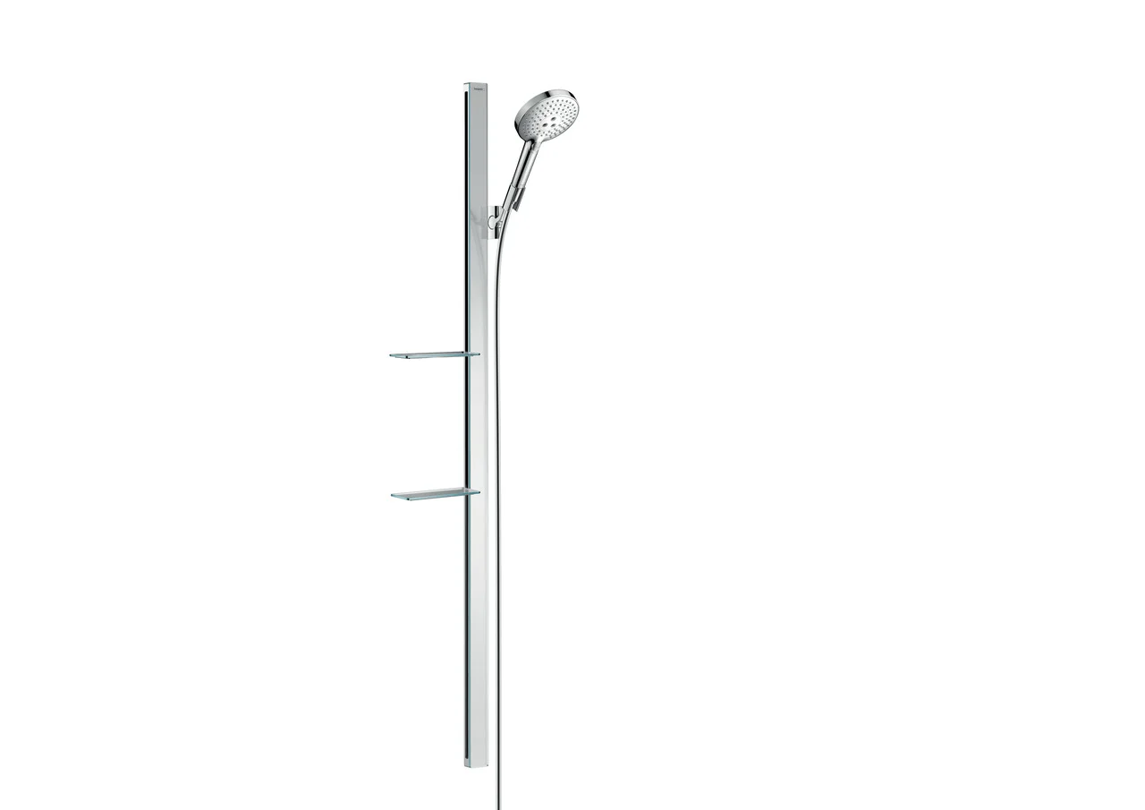 Hansgrohe Raindance Select S Brausenset 120, Chrom, 150 cm Brausestange mit Ablagen, 3 Strahlarten, QuickClean, verstellbarer Neigungswinkel