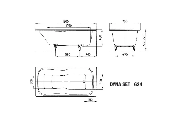 Kaldewei DYNA SET Kombi-Badewanne, 1500x750 mm, alpinweiß, MADE IN GERMANY