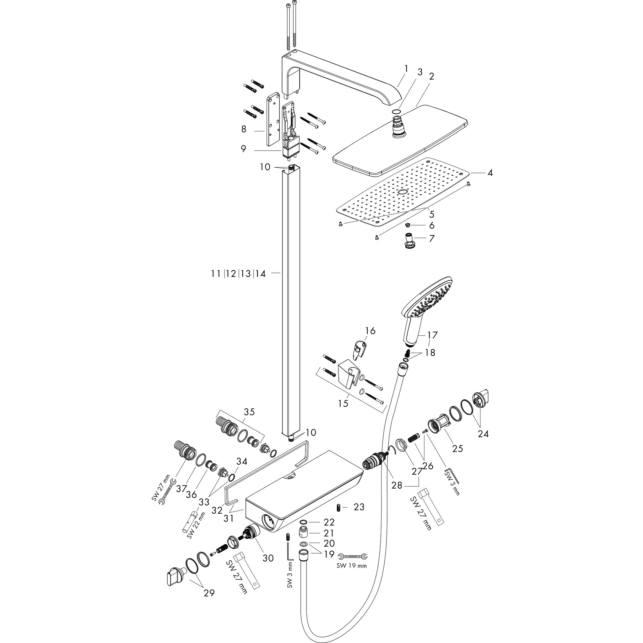 Showerpipe Raindance Select chrom mit Kopfbrause Raindance E Air 1jet 360mm
