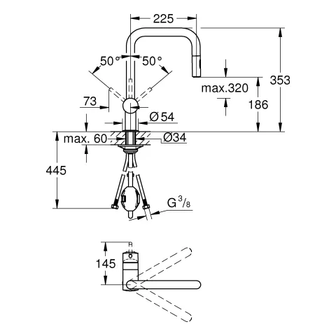 Grohe Minta Einhand-Spültischbatterie, U-Auslauf, Einlochmontage, herausziehbare Dual Spülbrause, supersteel Grohe Minta Einhand-Spültischbatterie, U-Auslauf, Einlochmontage, herausziehbare Dual Spülbrause, supersteel
