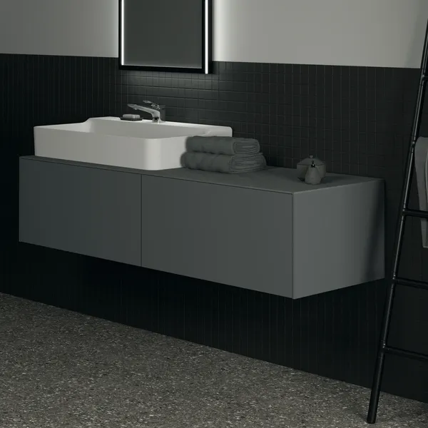 Waschtischplatte Conca, aus Keramik, 1587x505x6mm, Marmor Noir Desir