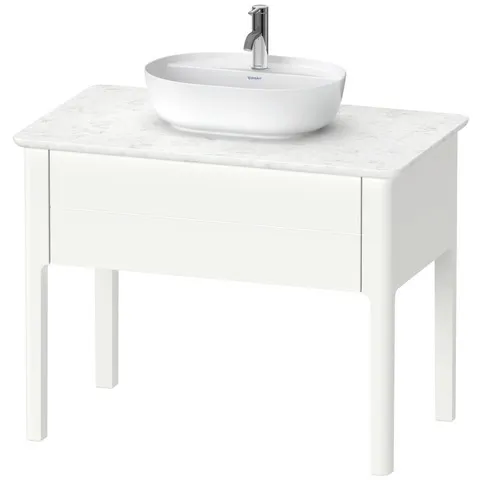 Duravit Waschtischunterschrank bodenstehend „Luv“ 93,8 × 74,3 × 57 cm Becken: mittig / Front- & Korpusfarbe: Weiß Seidenmatt / Größe: 93,8 × 57 × 74,3 cm / Schubladen: 1 Duravit Waschtischunterschrank bodenstehend „Luv“ 93,8 × 74,3 × 57 cm Becken: mittig / Front- & Korpusfarbe: Weiß Seidenmatt / Größe: 93,8 × 57 × 74,3 cm / Schubladen: 1