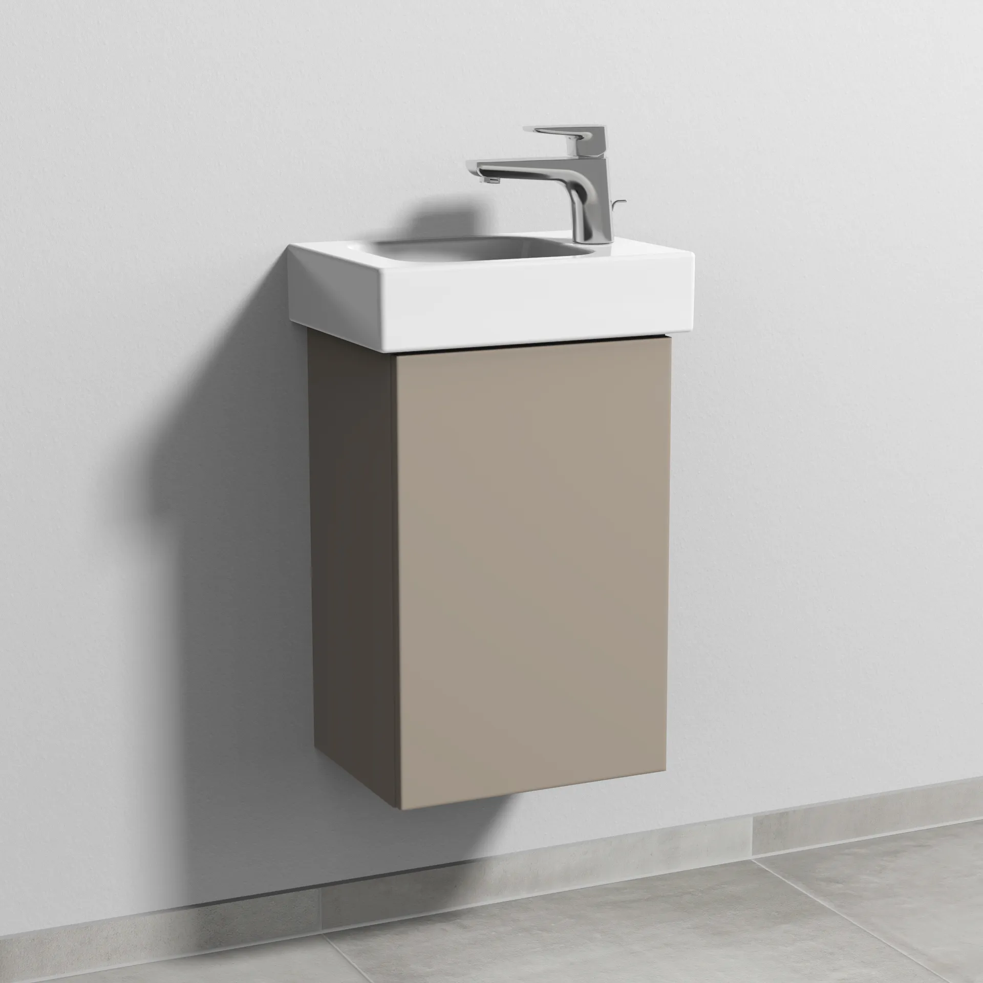 Sanipa Waschtischunterschrank „3way“ passend zu Keramik-Waschtische iCon von Geberit 335 × 523 × 267 mm in Sandgrau (matt), Anschlag rechts