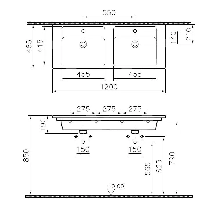 VitrA Integra Doppelmöbelwaschtisch 120 x 47 cm (B x T) mit 2 Becken, 2 Hahnlöchern, Weiß Hochglanz VitrA Integra Doppelmöbelwaschtisch 120 x 47 cm (B x T) mit 2 Becken, 2 Hahnlöchern, Weiß Hochglanz