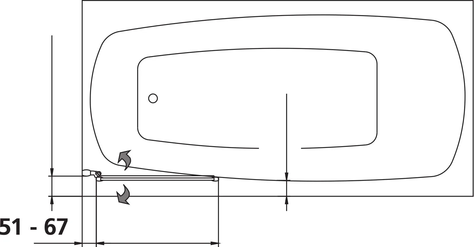 Kermi Badewannenabtrennung Pendelflügel „VARIO 2000“ Glas Kerolan Perl, Profile Weiß (RAL 9016), BV: 651 - 667 mm H: 1400 mm