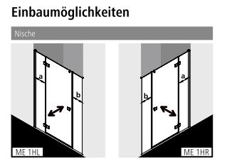 Kermi Duschtür Pendeltür 1-flügelig mit Festfeldern mit Wandprofil links „MENA“ Glas Klar, Profile Silber Hochglanz, BV: 1070 - 1110 mm WE: 1070 - 1110 mm H: 2000 mm