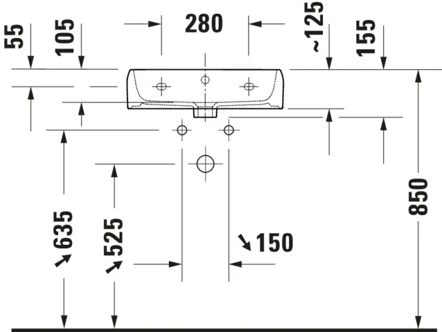 Wandwaschtisch geschliffen „Qatego“ 50 × 42 × 15 cm, Hahnlochposition mittig Wandwaschtisch geschliffen „Qatego“ 50 × 42 × 15 cm, Hahnlochposition mittig