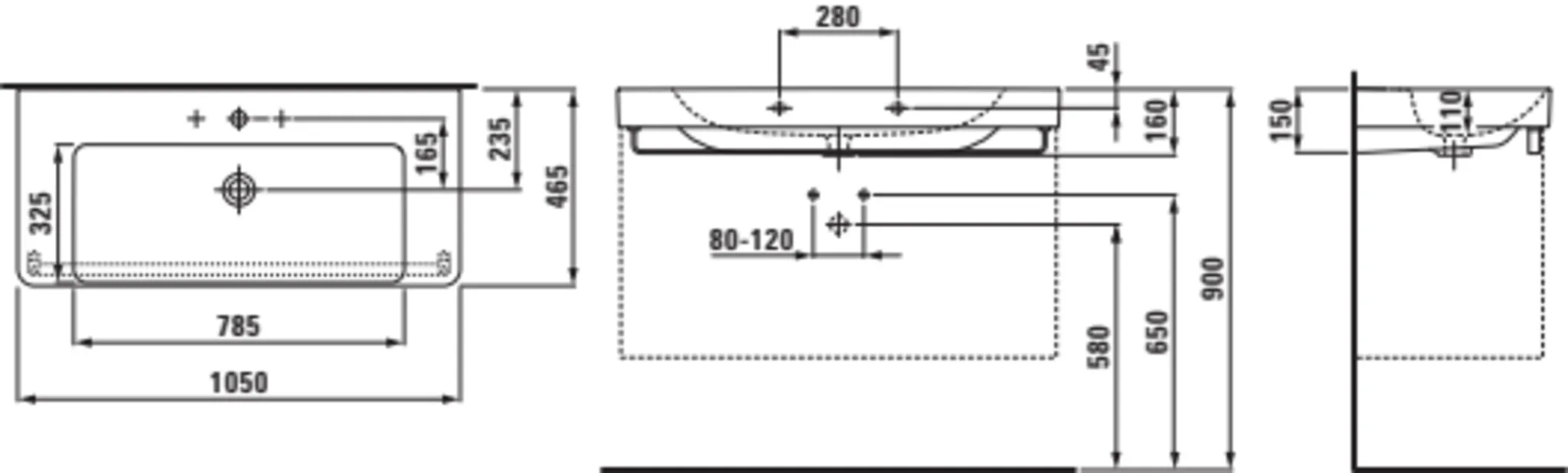PRO X Waschtisch 810869 1HL m. mÜL, 1050x465, weiß PRO X Waschtisch 810869 1HL m. mÜL, 1050x465, weiß