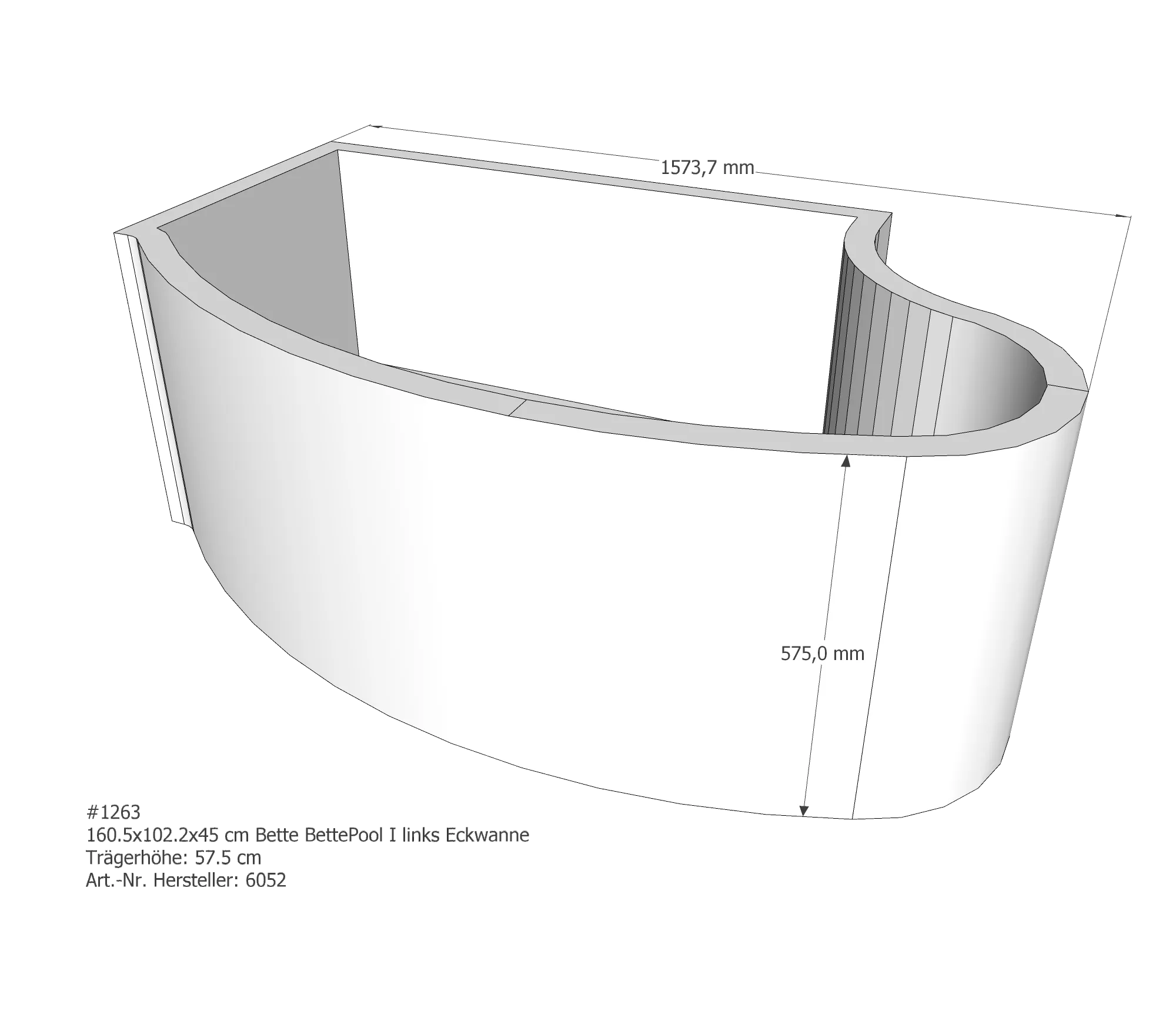 Badewannenträger für Bette Pool I links links 160,5 × 102,2 × 45 cm