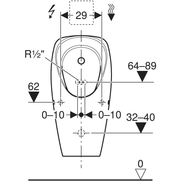 Urinal „Tamina“, Zulauf von oben, ohne Zielobjekt in weiß alpin