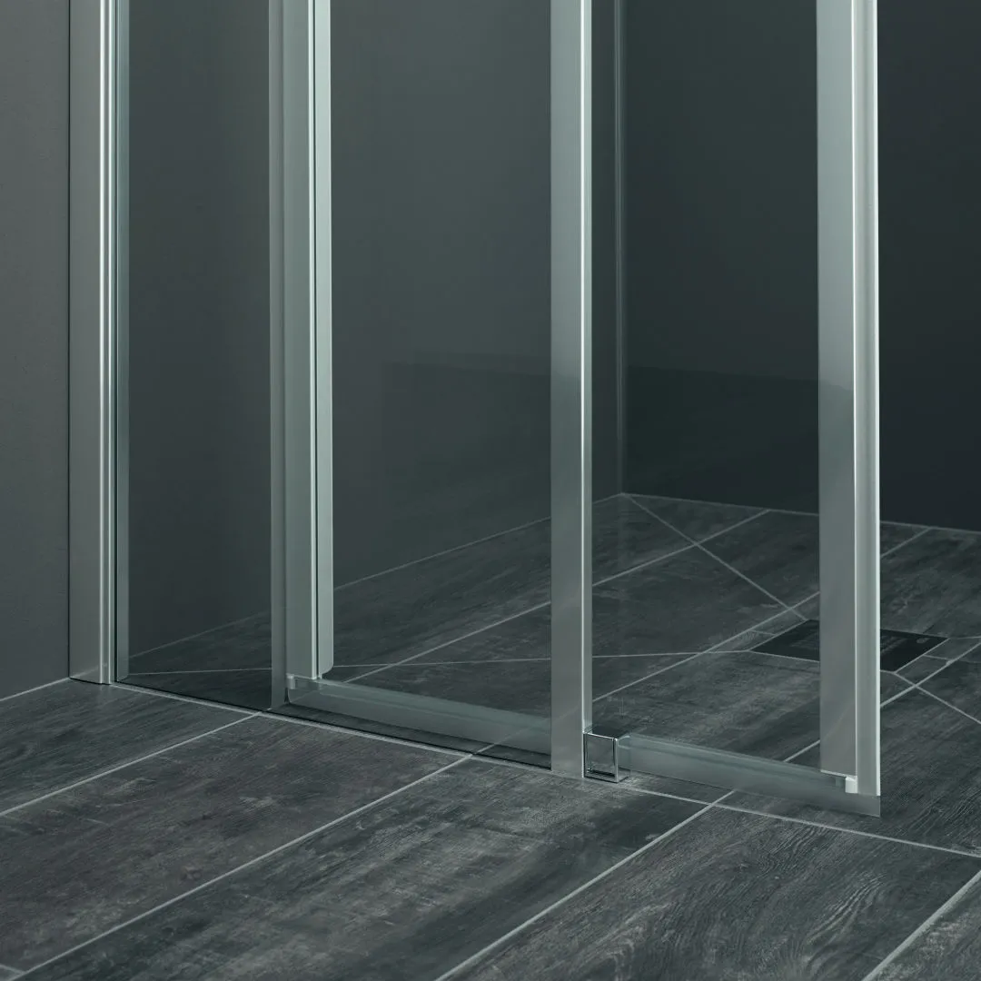Kermi Duschtür Gleittür 2-teilig bodenfrei mit Festfeld links für Nische und Ecke „LIGA“ 185 cm Glas Klar, Profile Silber Hochglanz, Schiebetür zweiteilig