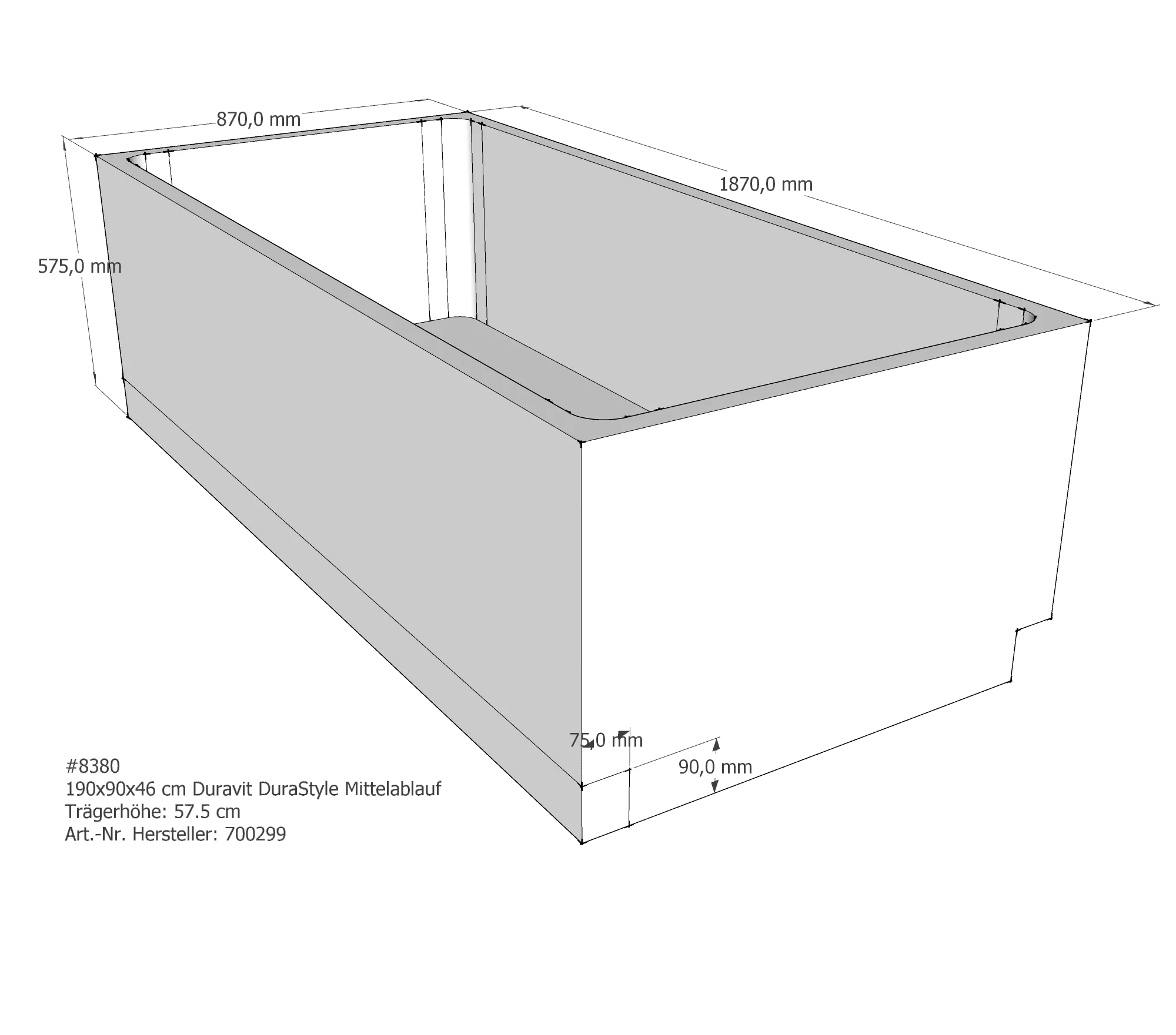 Badewannenträger für Duravit DuraStyle 190 × 90 × 46 cm Badewannenträger für Duravit DuraStyle 190 × 90 × 46 cm