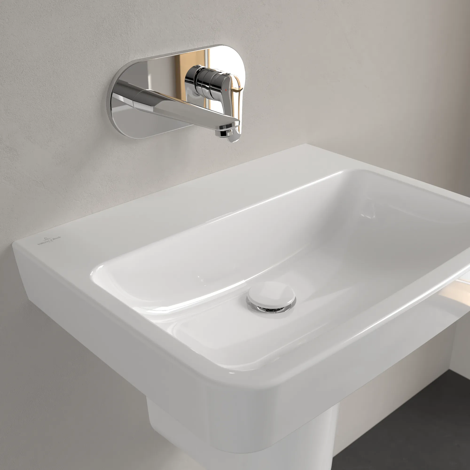 Villeroy & Boch O.novo Wandwaschbecken 600x460x175 mm, weiß Alpin AntiBac CeramicPlus, eckig, rechteckige Innenform, ohne Überlauf, glänzende Oberfläche