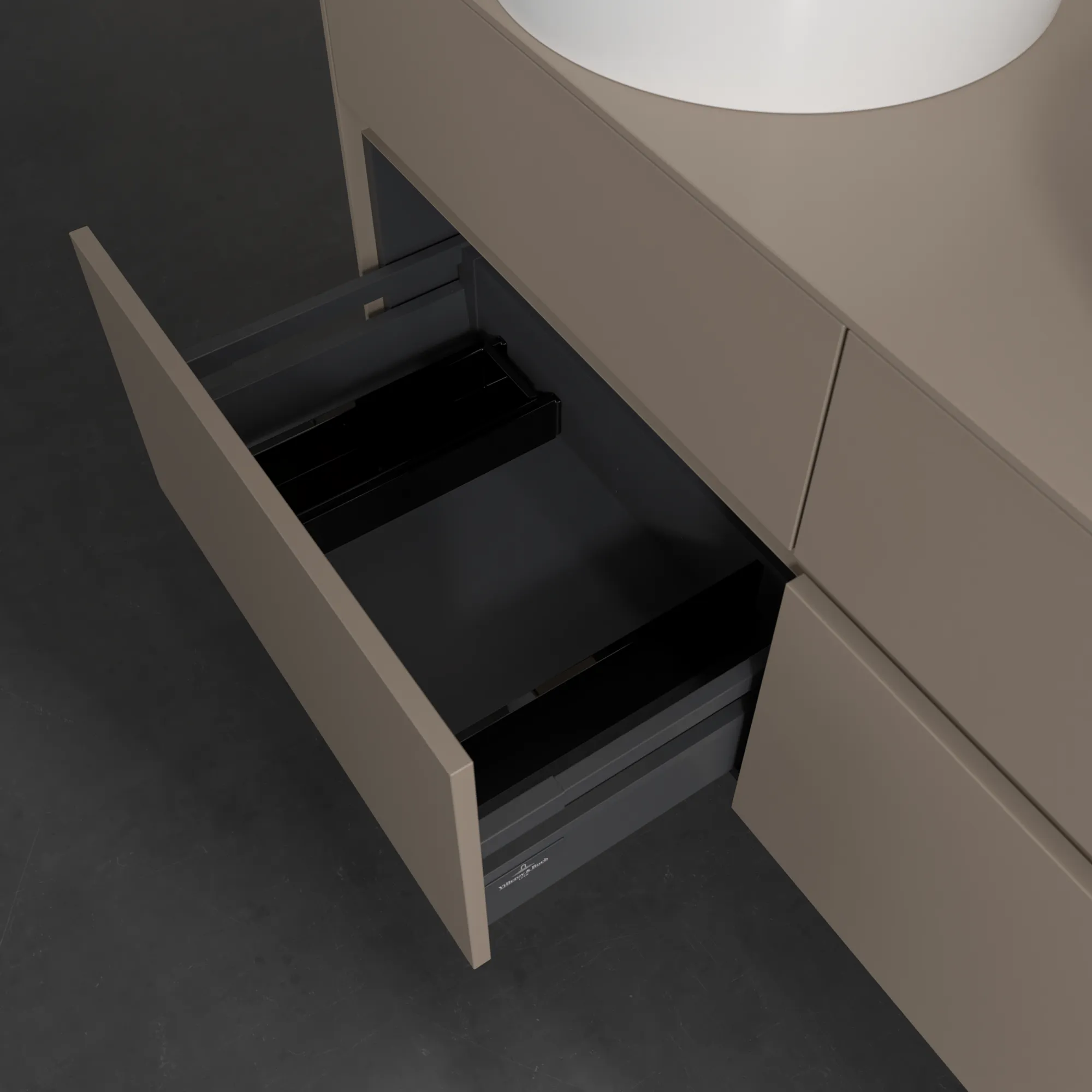 Villeroy & Boch Waschtischunterschrank „Collaro“ 1200 × 548 × 500 mm Taupe, mit Beleuchtung, für links und rechts