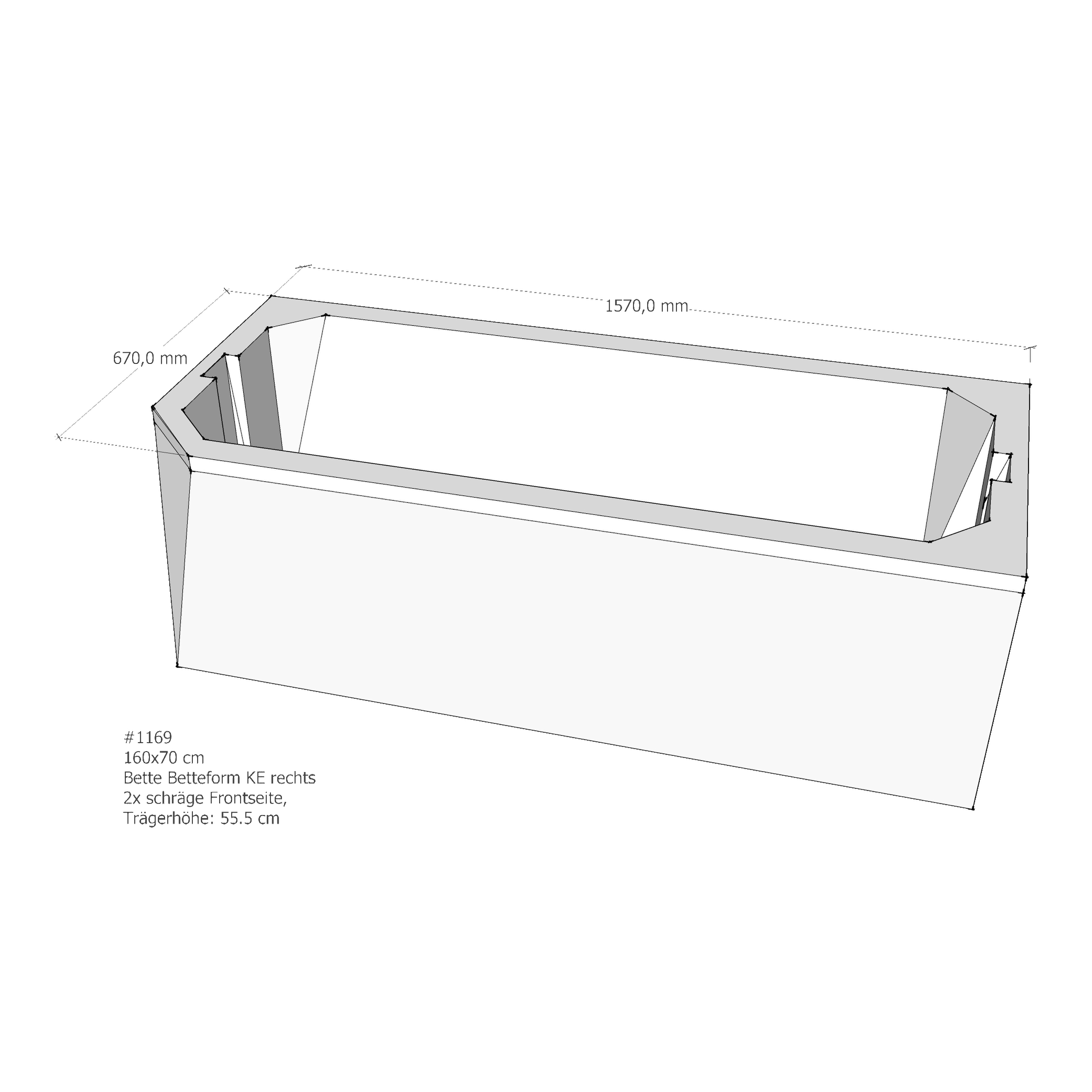 Badewannenträger für Bette Profi-Form KE rechts schräge Frontseite 160 × 70 × 42 cm Badewannenträger für Bette Profi-Form KE rechts schräge Frontseite 160 × 70 × 42 cm