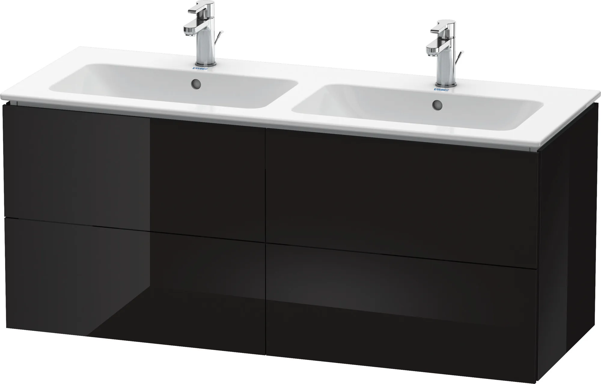 Duravit Waschtischunterschrank wandhängend „L-Cube“ 129 × 55 × 48,1 cm Schwarz Hochglanz