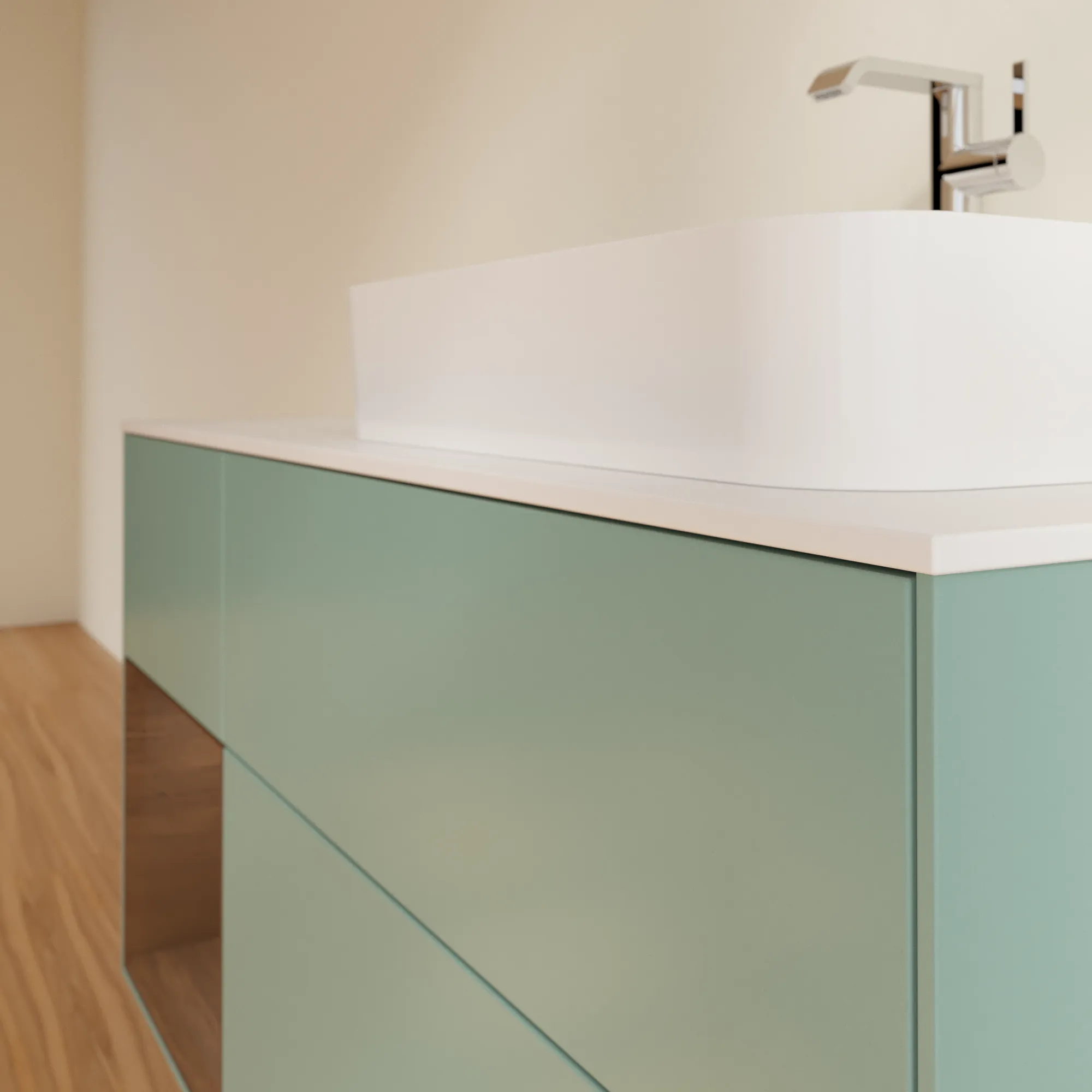 Villeroy & Boch Waschtischunterschrank „Finion“ für Schrankwaschtisch 1200 × 603 × 501 mm Olive Matt Lacquer, für Becken rechts Villeroy & Boch Waschtischunterschrank „Finion“ für Schrankwaschtisch 1200 × 603 × 501 mm Olive Matt Lacquer, für Becken rechts