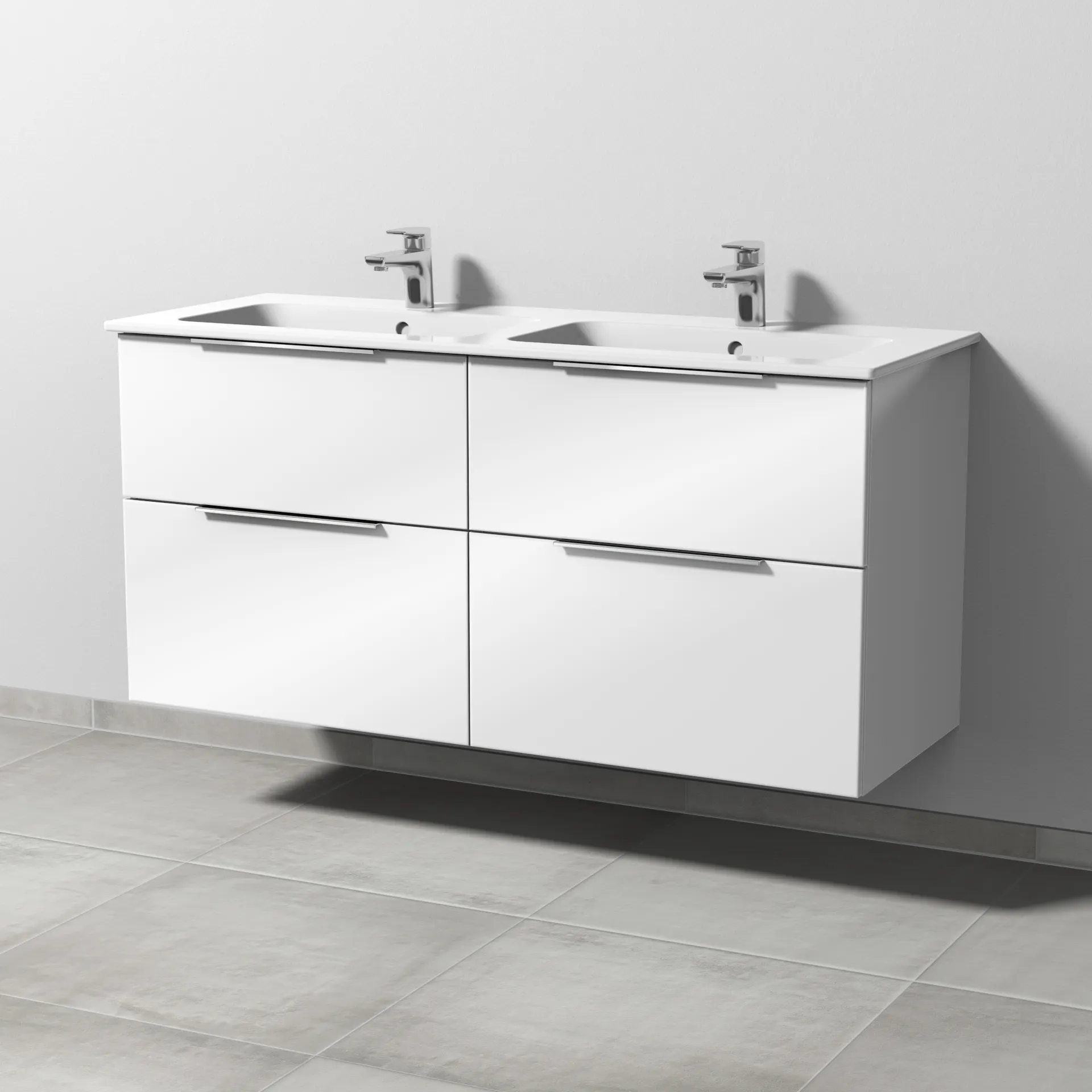 Sanipa Waschtischunterschrank „3way“ passend zu Keramik-Waschtische ME by Starck von Duravit 1270 × 613 × 467 mm in Weiß (glanz), mit Hahnlochbohrung