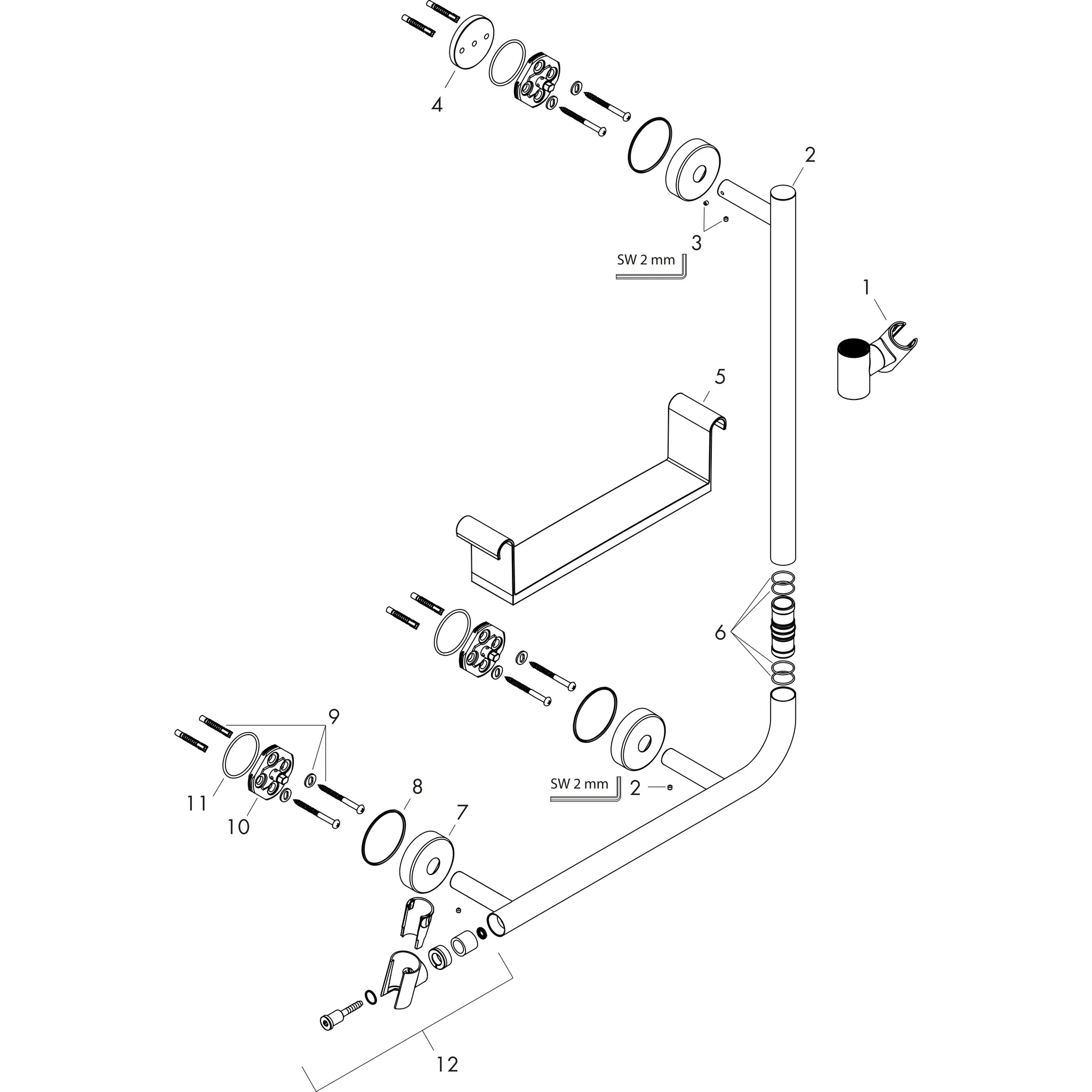 Hansgrohe Unica Brausestange Comfort 110 cm rechts, Weiß/Chrom Hansgrohe Unica Brausestange Comfort 110 cm rechts, Weiß/Chrom
