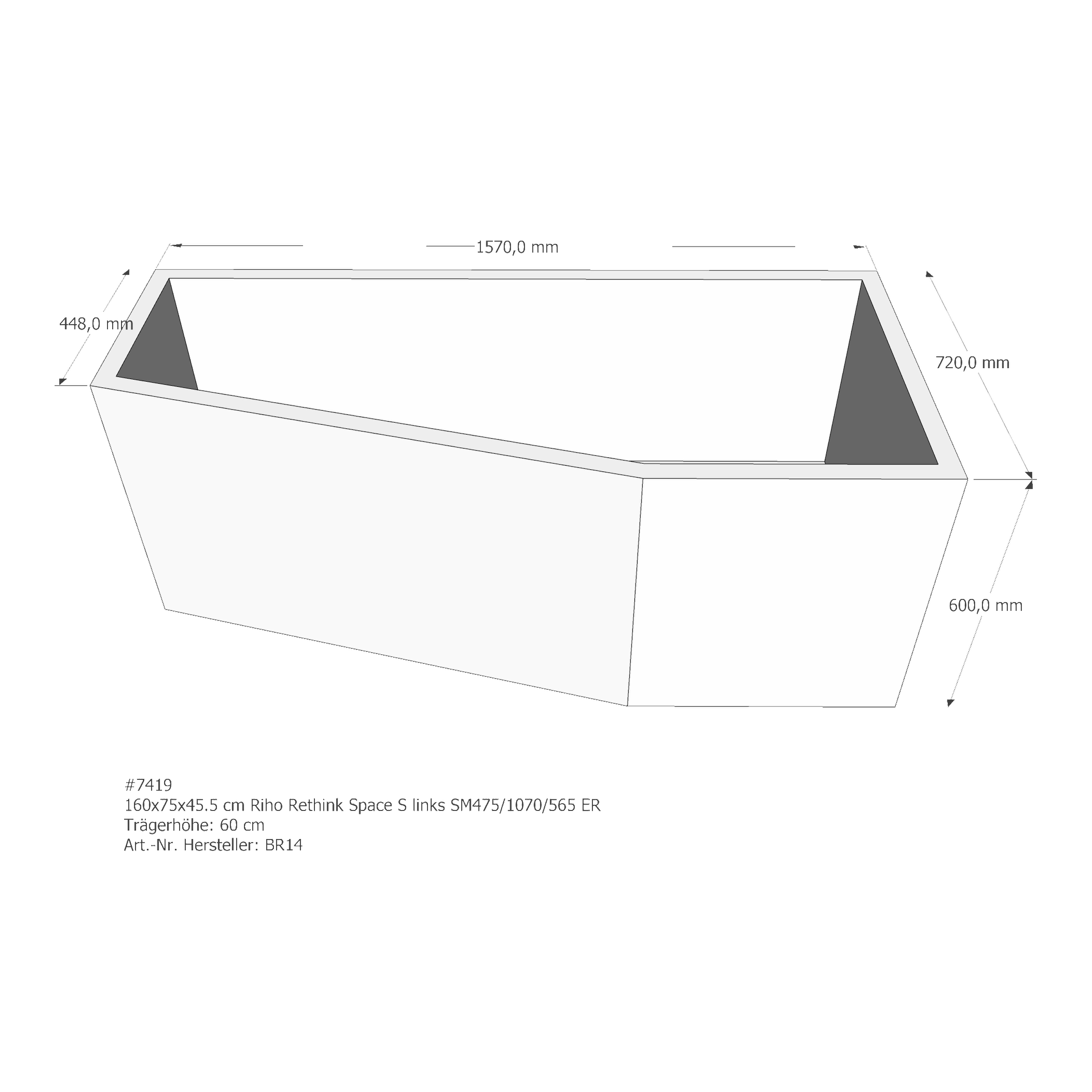 Wannenträger Riho Rethink Space S links 160x75x45,5 cm SM475/1070/565 ER