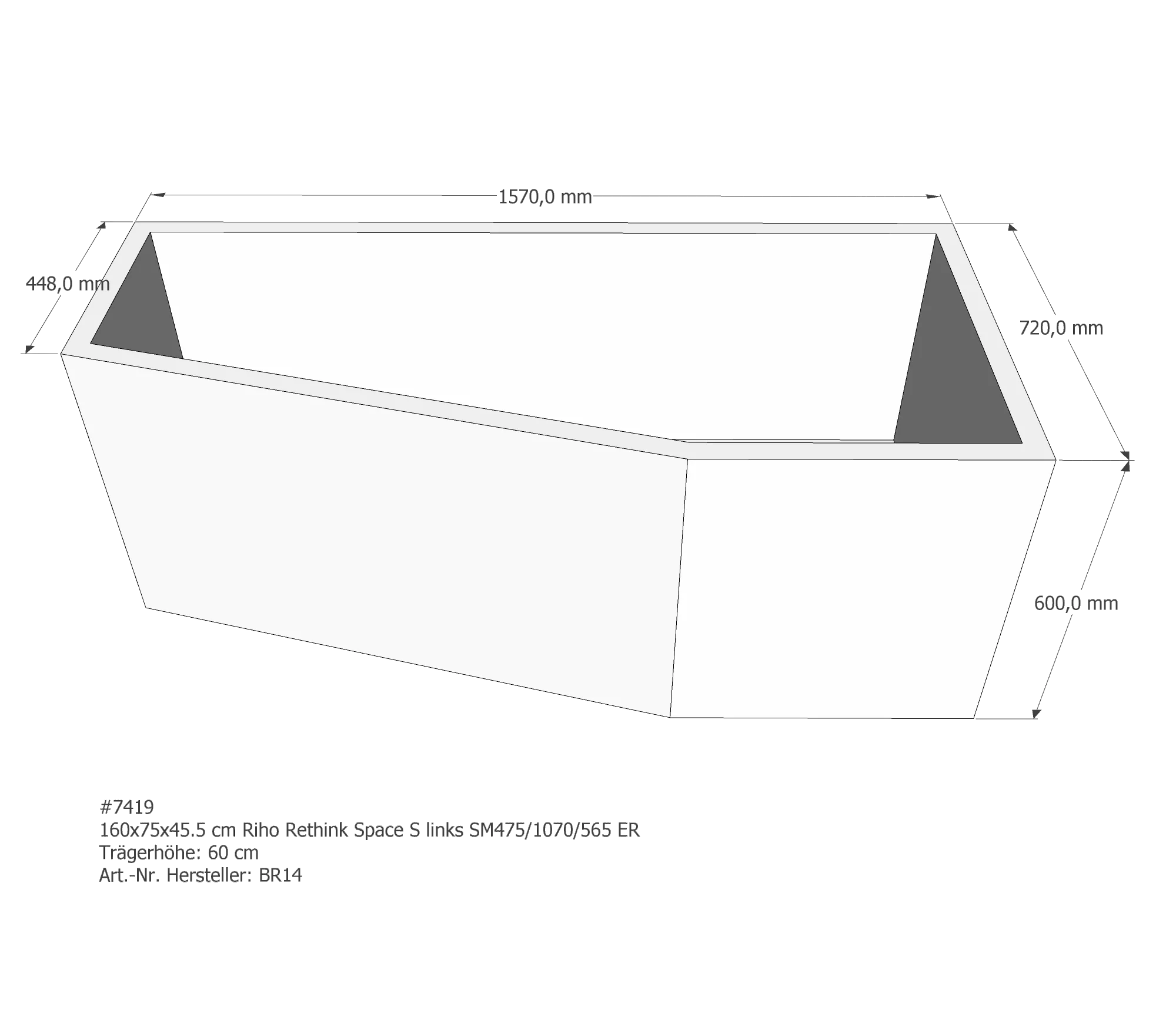 Badewannenträger für Riho Rethink Space S links links 160 × 75 × 45,5 cm Badewannenträger für Riho Rethink Space S links links 160 × 75 × 45,5 cm
