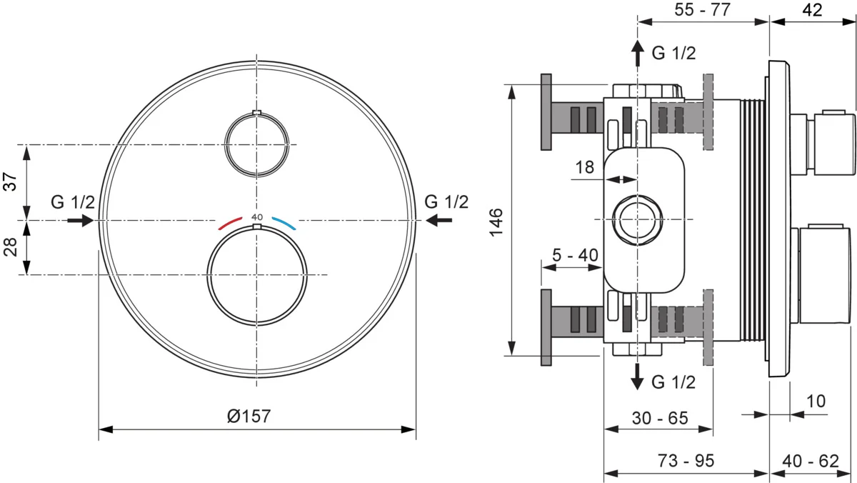Ideal Standard Ceratherm Navigo Unterputz-Thermostat rund Chrom für Wanne & Dusche