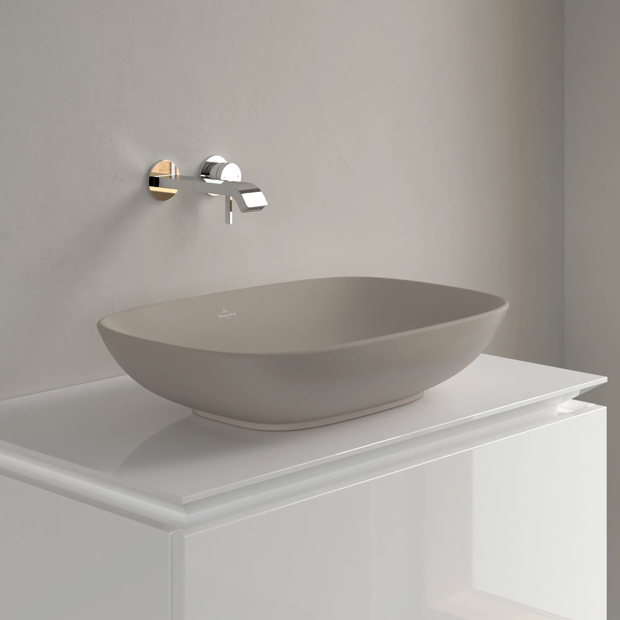 Villeroy & Boch Aufsatzwaschbecken Loop & Friends Almond CeramicPlus 560x380x150mm matt TitanCeram mit Überlauf