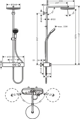 Showerpipe Pulsify 260 1jet mit Brausethermostat Aufputz chrom Showerpipe Pulsify 260 1jet mit Brausethermostat Aufputz chrom