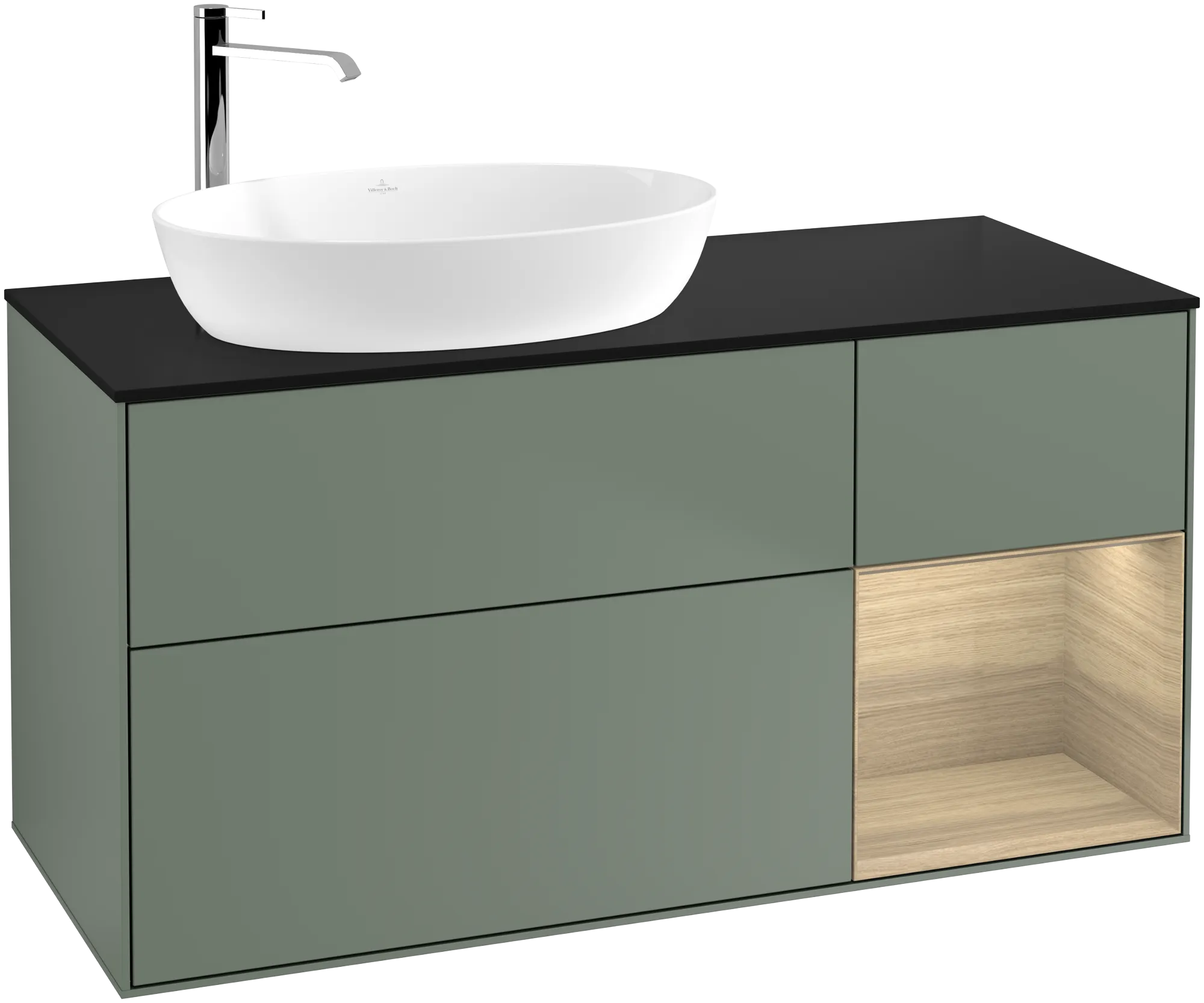 Villeroy & Boch Finion Waschbeckenunterschrank G93 1200x603x501mm Olive Matt Lacquer / Oak Veneer / Glass Black Matt