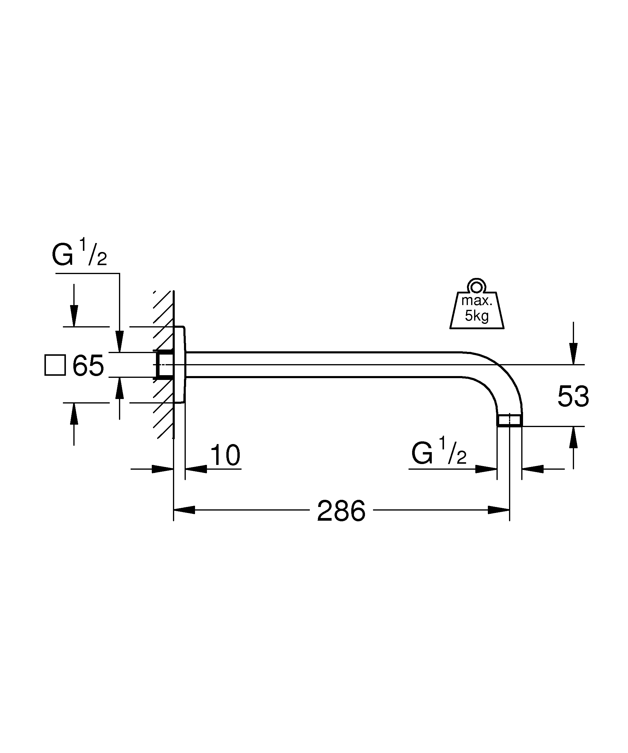 Brausearm Rainshower 27488, Ausladung 275 mm, mit eckiger Rosette, chrom