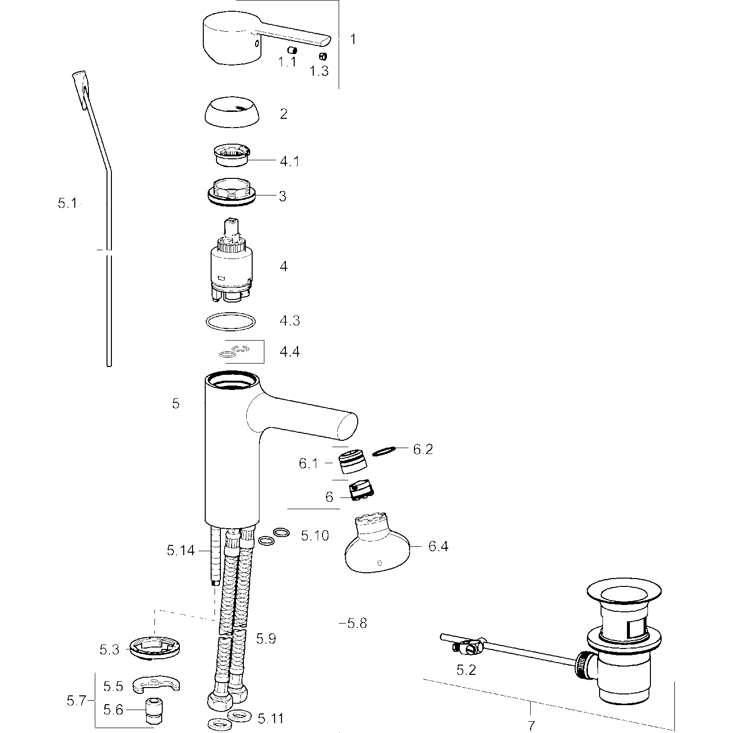 HA Einhebelmischer Waschtischbatterie HANSARONDA 0309 Zugstangenablaufgarnitur Ausladung 100 mm DN15 Chrom