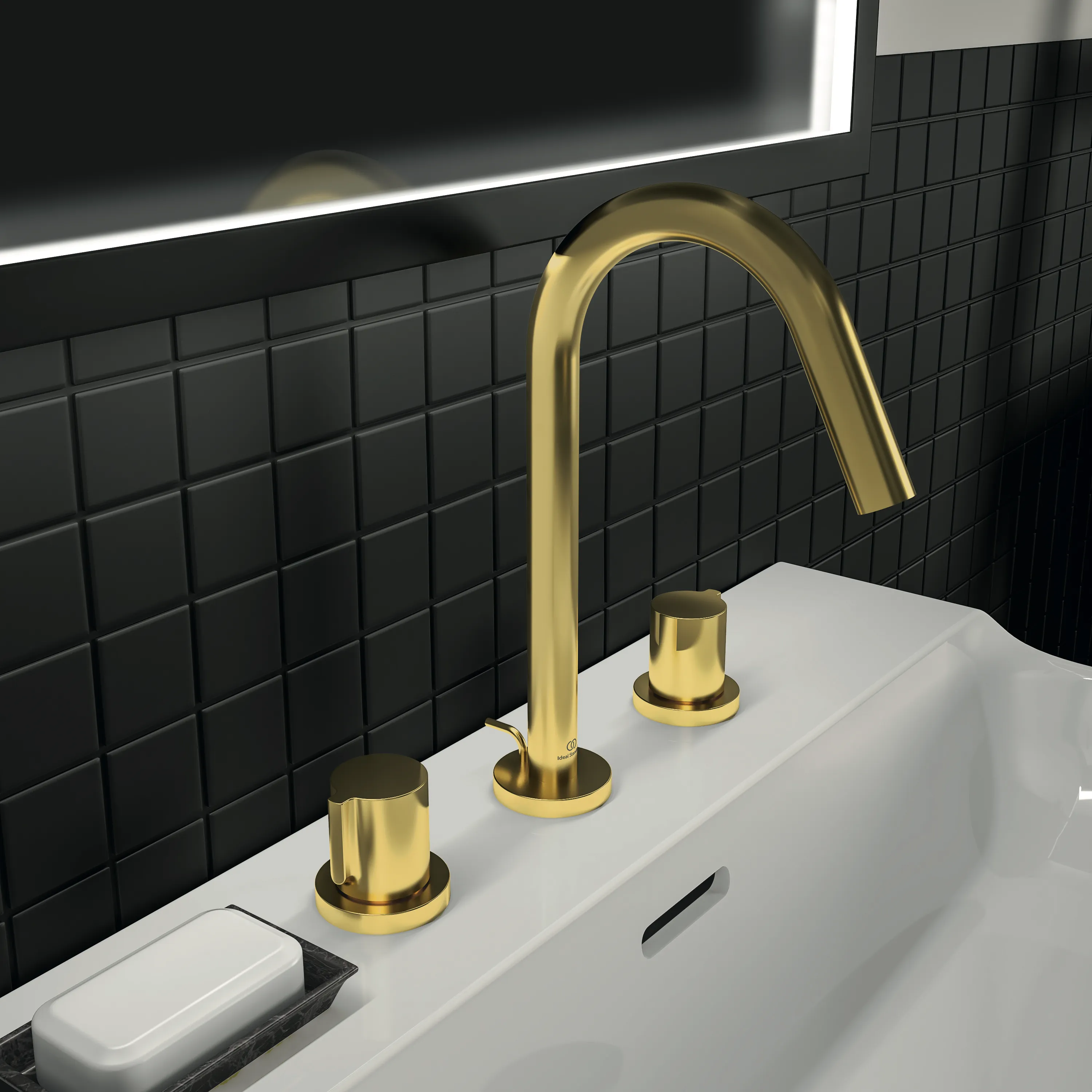 Ideal Standard Joy Arm 3-Loch Waschtischarmatur BC783A2, Brushed Gold Ideal Standard Joy Arm 3-Loch Waschtischarmatur BC783A2, Brushed Gold