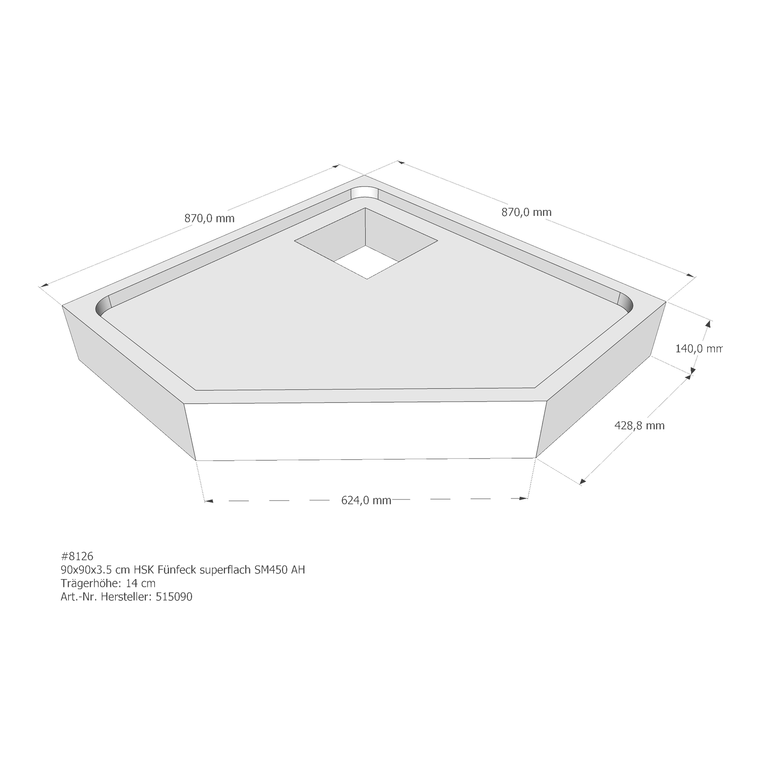 Duschwannenträger HSK Fünfeck superflach 90x90x2 cm SM450 AH