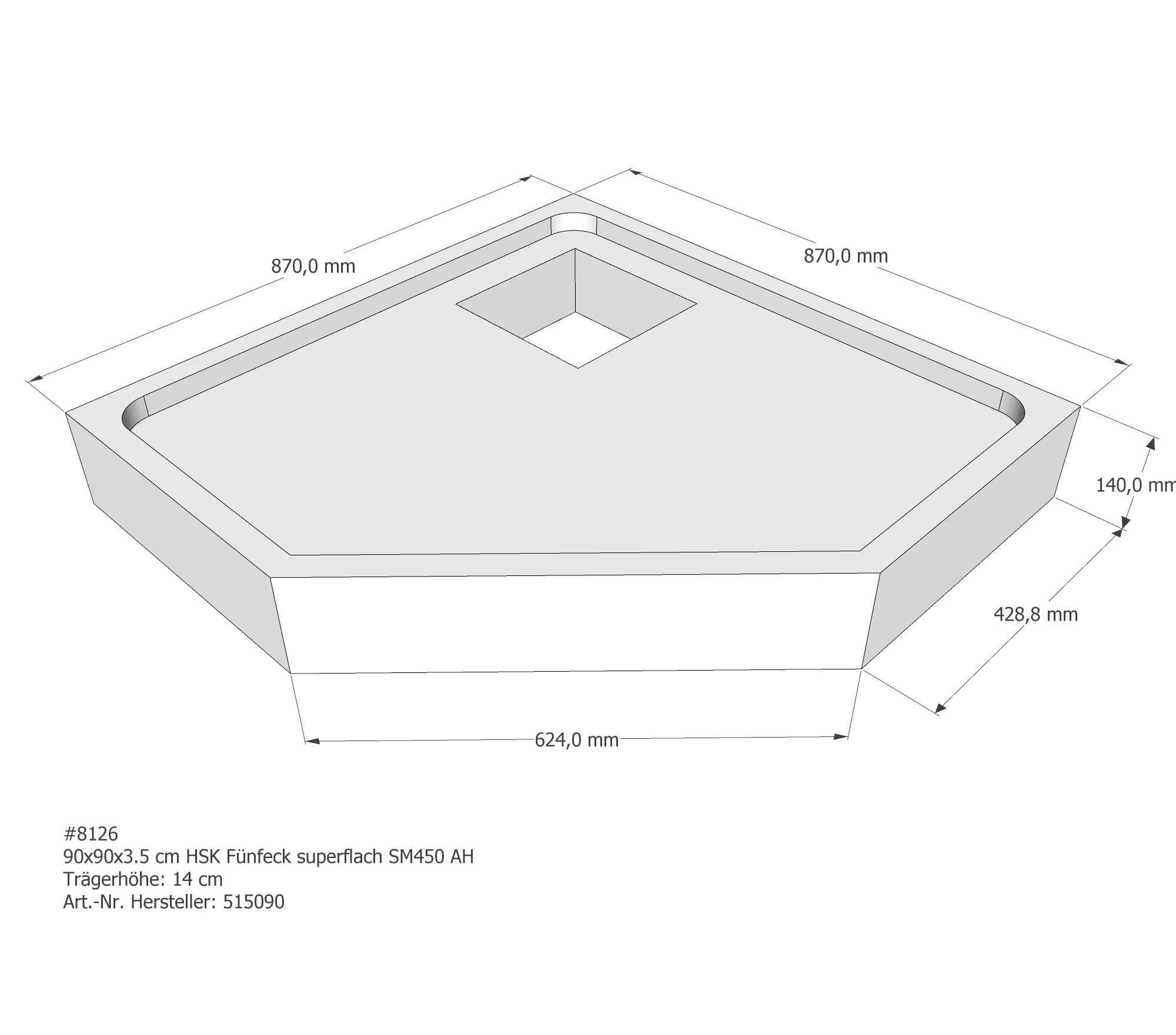 Duschwannenträger für HSK Fünfeck superflach 90 × 90 × 2 cm