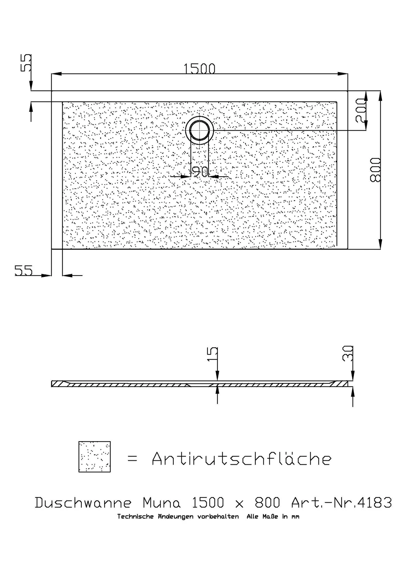 Duschwanne „Muna“ Rechteck 150 × 80 cm in Weiß