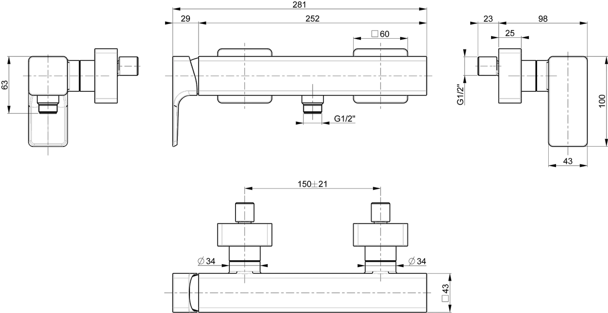 Einhand-Duscharmatur „Subway 3.0“ 4,3 cm in Brushed Gold Einhand-Duscharmatur „Subway 3.0“ 4,3 cm in Brushed Gold