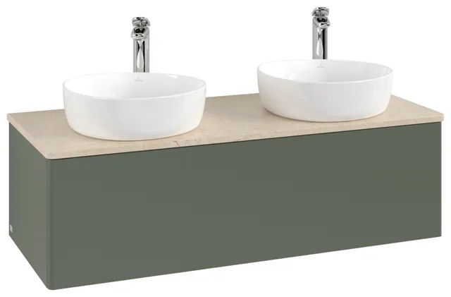 Villeroy & Boch Waschtischunterschrank „Antao“ 1200 × 360 × 500 mm Leaf Green Matt Lacquer, für links und rechts, ohne Beleuchtung Villeroy & Boch Waschtischunterschrank „Antao“ 1200 × 360 × 500 mm Leaf Green Matt Lacquer, für links und rechts, ohne Beleuchtung
