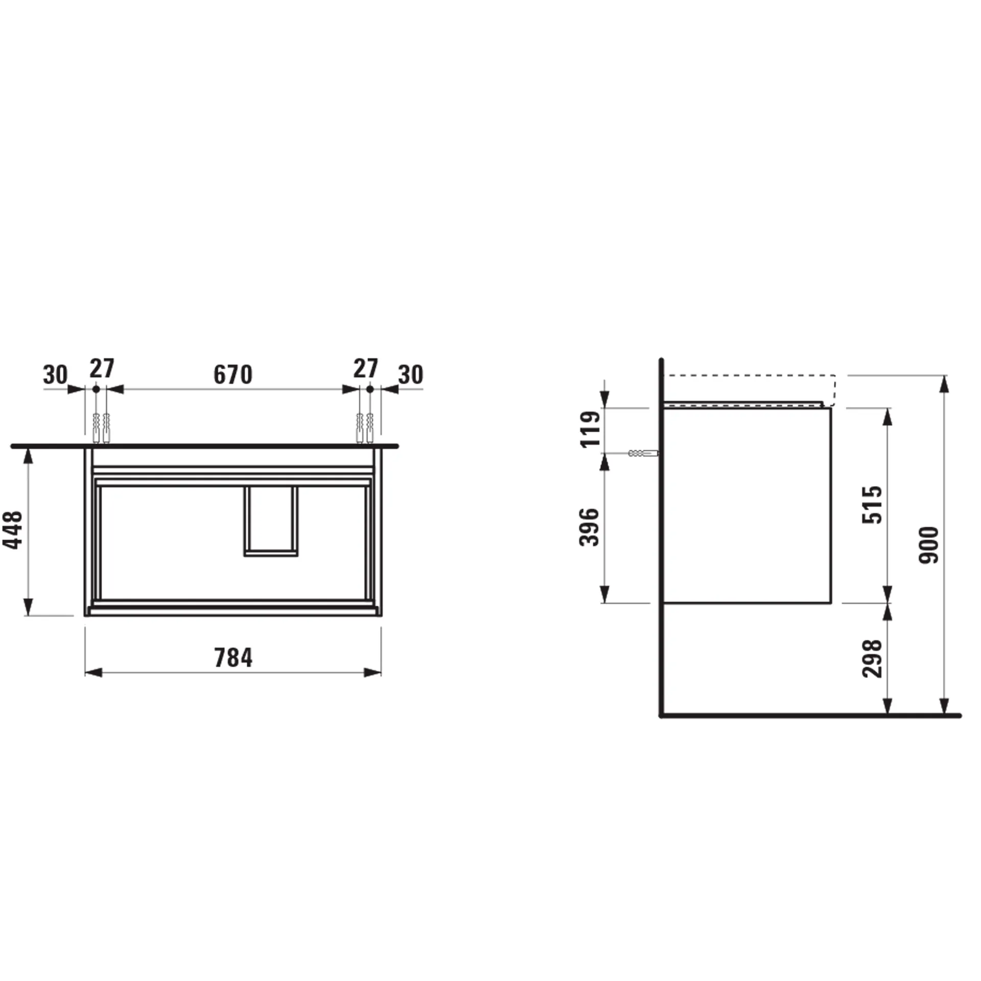 Waschtischunterbau, MEDA, 448x784x515, mit 2 Schubladen, 1 Ordnungssystem, integrierte Griffleiste, Vollauszug und Soft-Close, für Waschtisch MEDA H817115 (80 cm), weiß matt