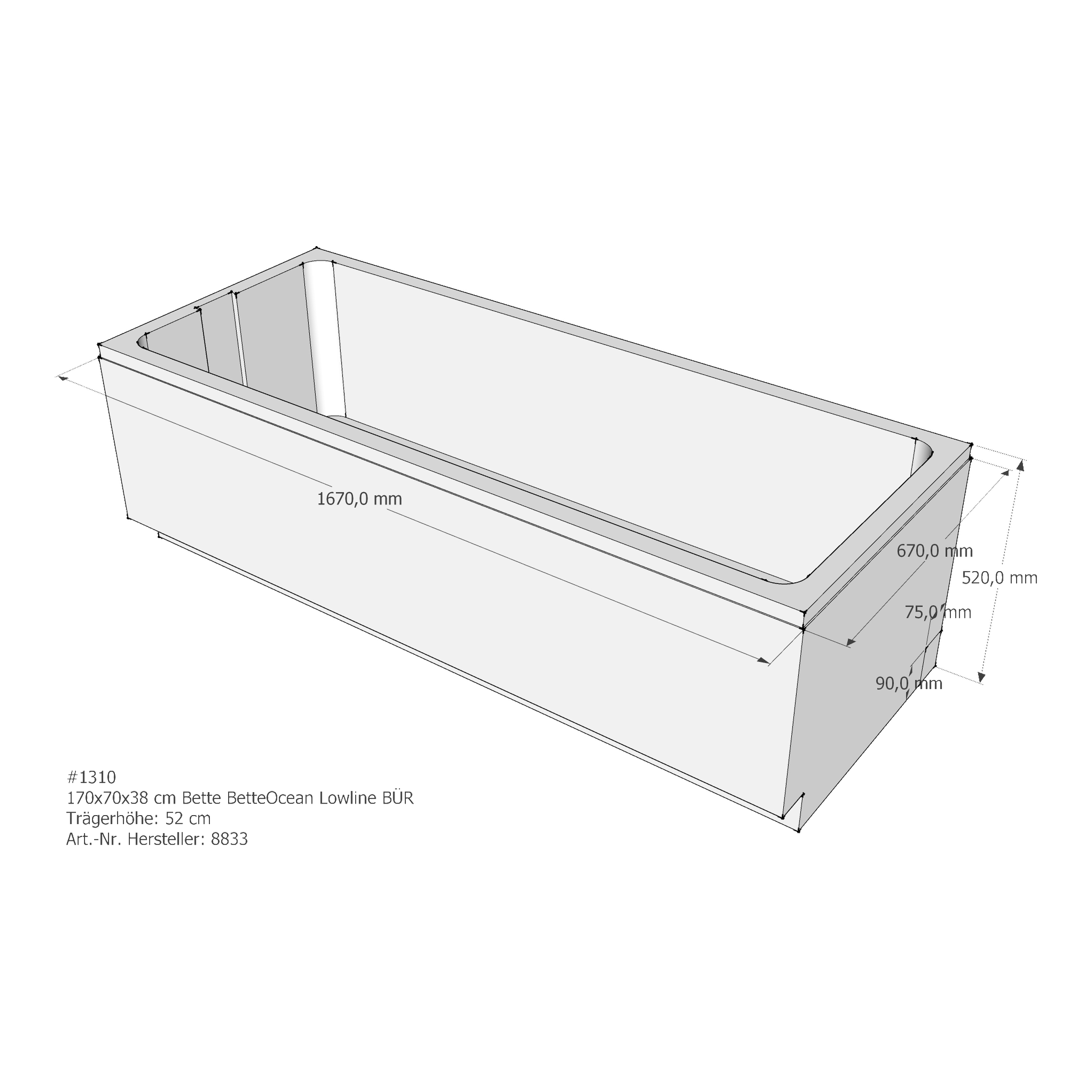 Badewannenträger für Bette Ocean Lowline 170 × 70 × 38 cm Ab- und Überlaufposition: vorn / Breite: 70 cm / Länge: 170 cm Badewannenträger für Bette Ocean Lowline 170 × 70 × 38 cm Ab- und Überlaufposition: vorn / Breite: 70 cm / Länge: 170 cm
