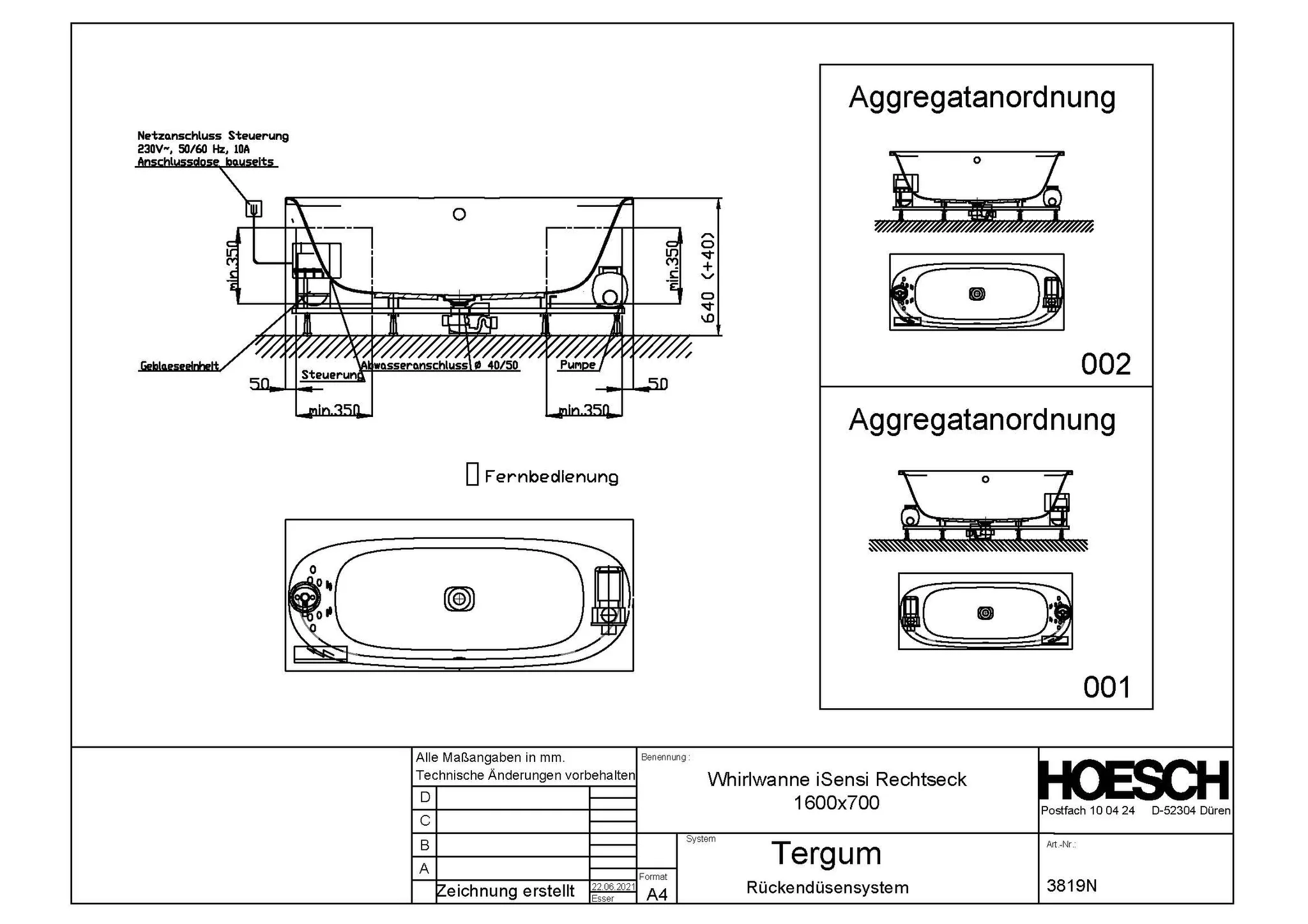Hoesch Whirlwanne „iSensi“ mit Whirlsystem „Tergum“ rechteck 1600 × 700 mm mit Tergum, in Weiß