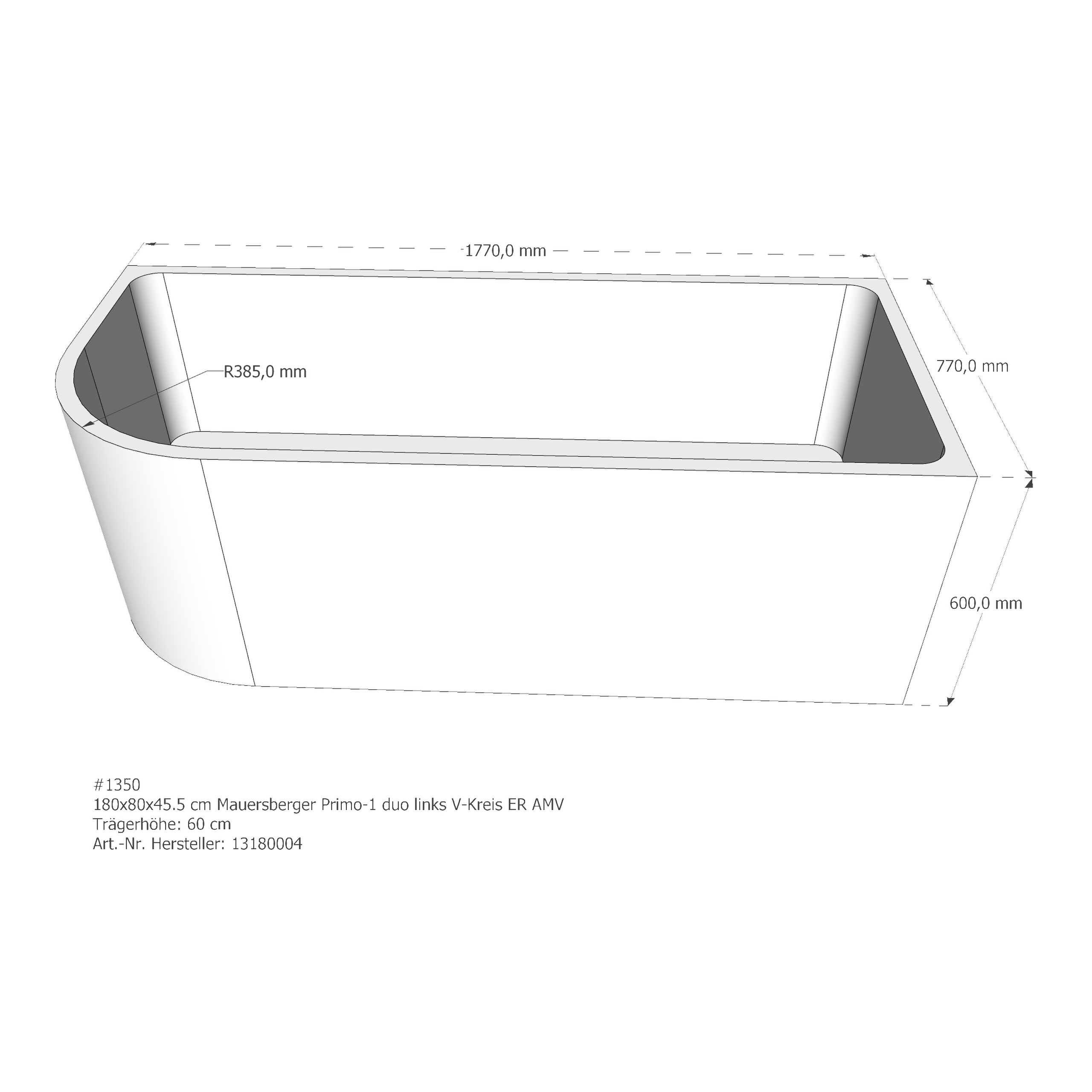 Badewannenträger für Mauersberger Primo 1 links duo links 180 × 80 × 45,5 cm Badewannenträger für Mauersberger Primo 1 links duo links 180 × 80 × 45,5 cm