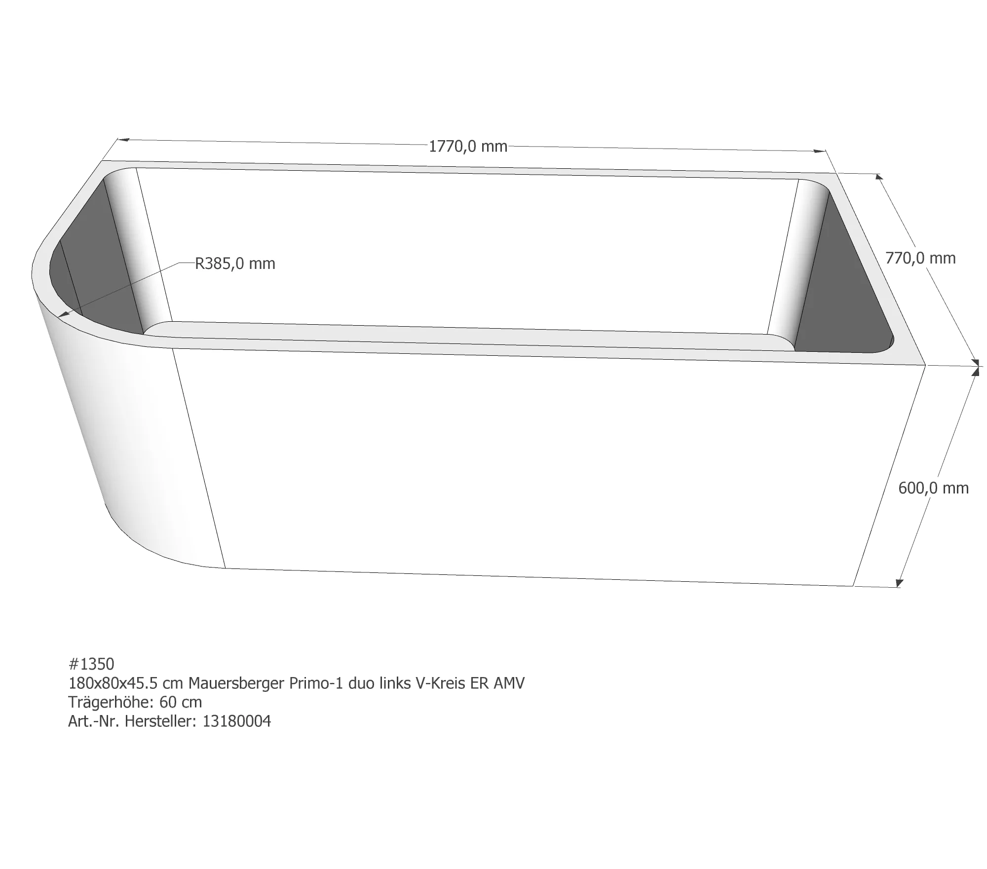 Badewannenträger für Mauersberger Primo 1 links duo links 180 × 80 × 45,5 cm Badewannenträger für Mauersberger Primo 1 links duo links 180 × 80 × 45,5 cm