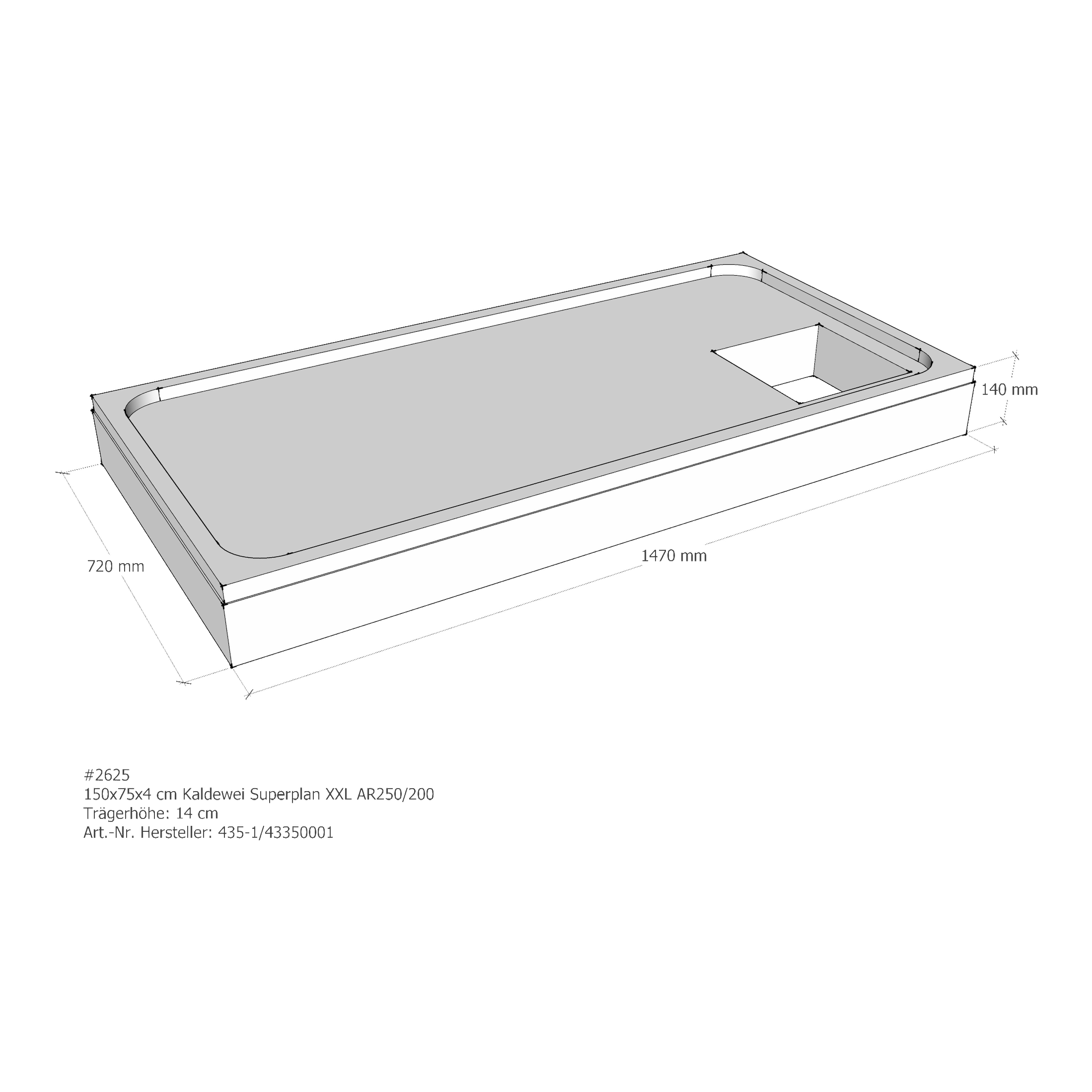 Duschwannenträger für Kaldewei Superplan XXL 150 × 75 × 4 cm