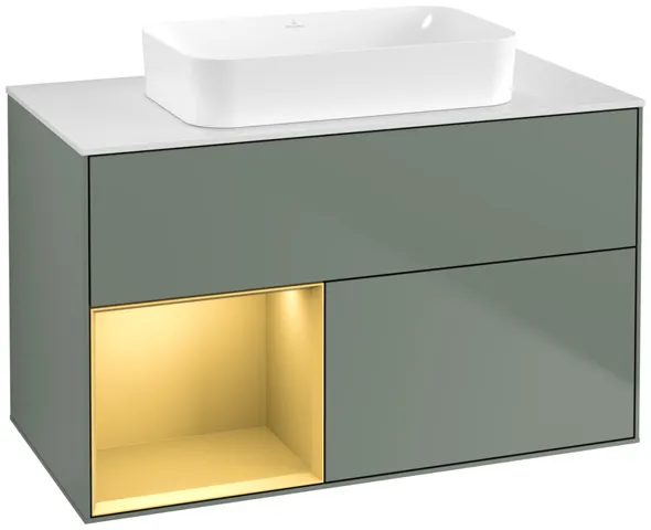 Villeroy & Boch Waschtischunterschrank „Finion“ für Schrankwaschtisch 1000 × 603 × 501 mm Olive Matt Lacquer, ohne Hahnlochbohrung, für Becken mittig Villeroy & Boch Waschtischunterschrank „Finion“ für Schrankwaschtisch 1000 × 603 × 501 mm Olive Matt Lacquer, ohne Hahnlochbohrung, für Becken mittig