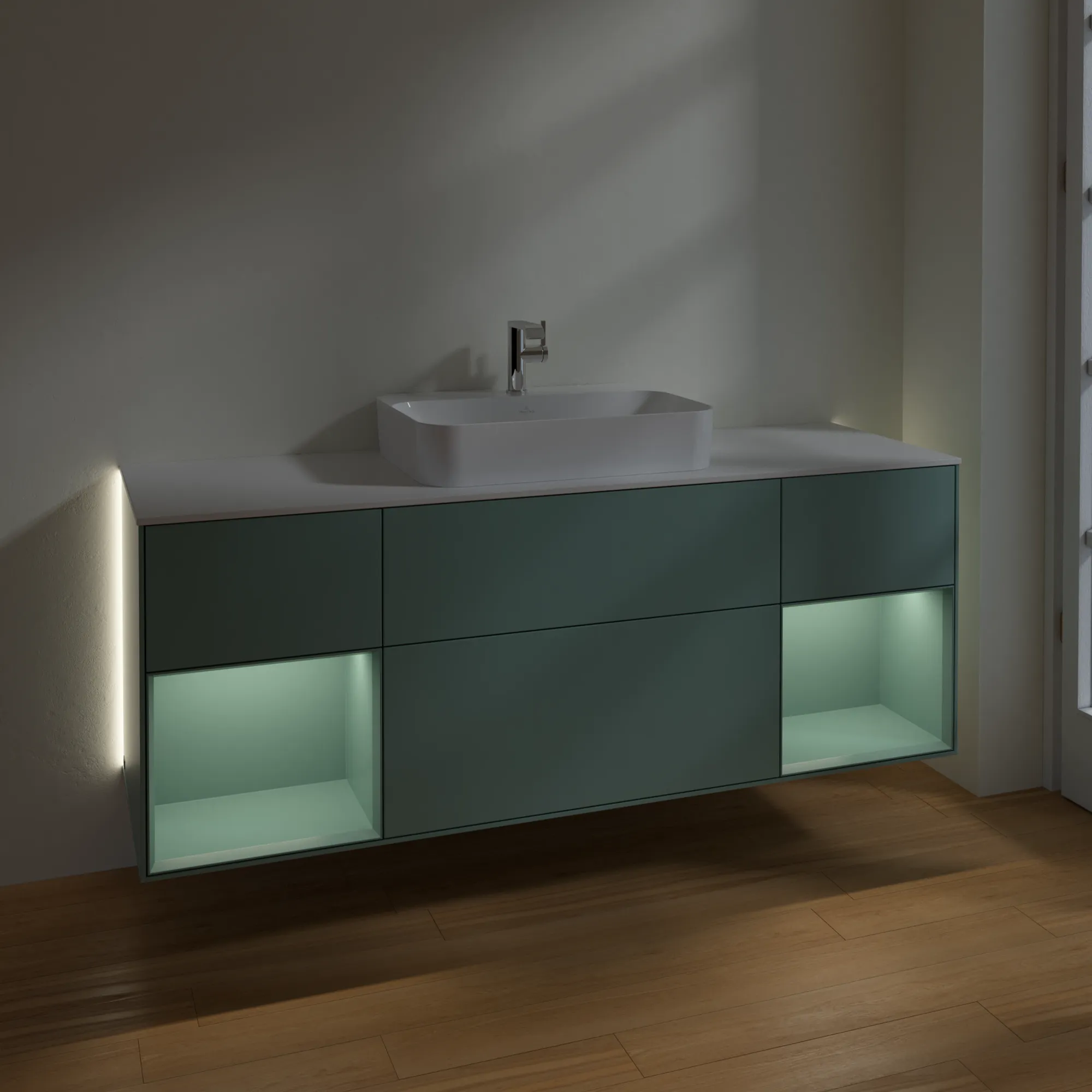 Villeroy & Boch Waschtischunterschrank „Finion“ für Schrankwaschtisch 1600 × 603 × 501 mm Olive Matt Lacquer, für Becken mittig Villeroy & Boch Waschtischunterschrank „Finion“ für Schrankwaschtisch 1600 × 603 × 501 mm Olive Matt Lacquer, für Becken mittig