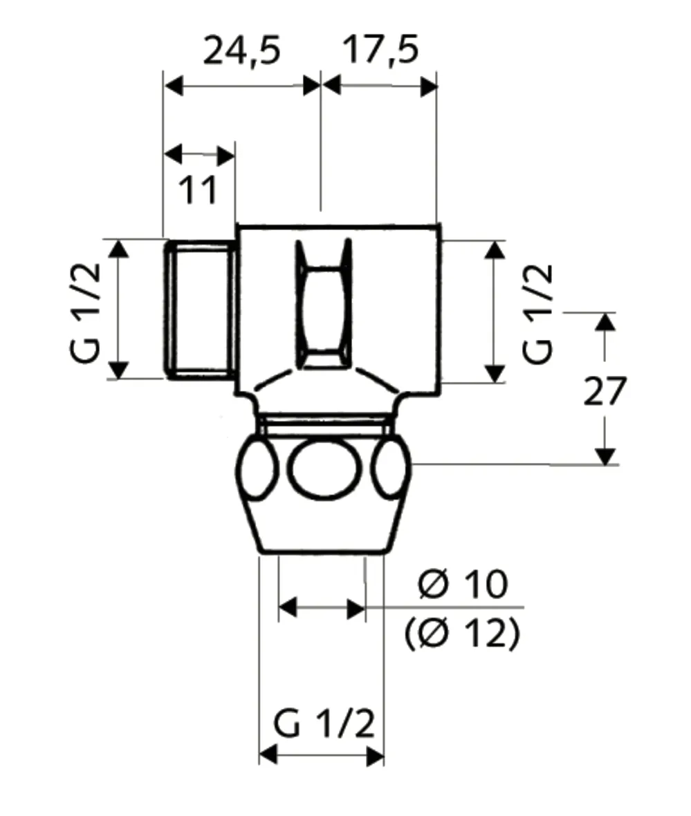 T-Stück, DN 15 G 1/2 AG, DN 15 G 1/2 IG, Ø 10 mm (DN 15 G 1/2 AG), chrom T-Stück, DN 15 G 1/2 AG, DN 15 G 1/2 IG, Ø 10 mm (DN 15 G 1/2 AG), chrom