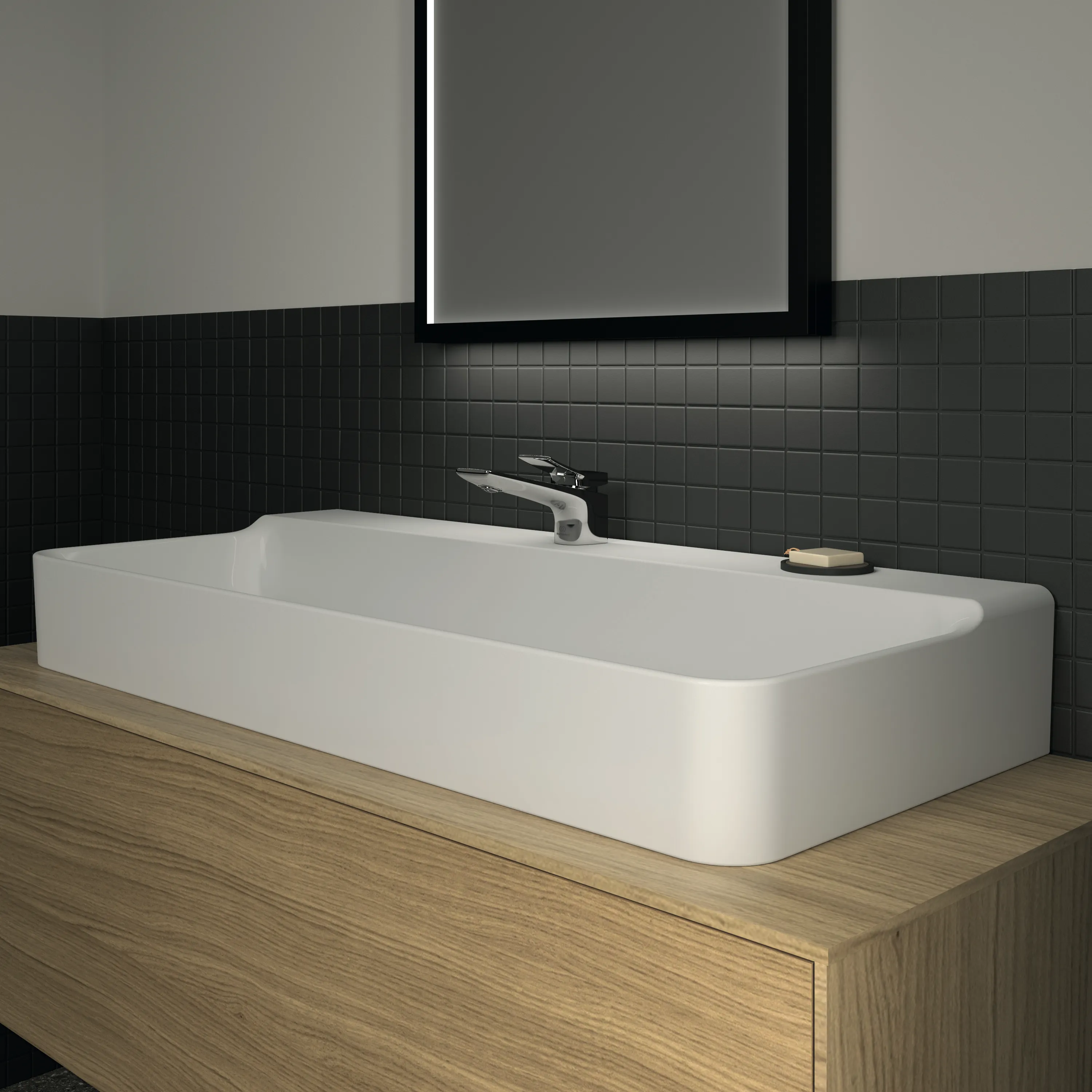 Waschbecken „Conca“ 100 × 45 × 14,5 cm, Hahnlochposition mittig in Weiß Waschbecken „Conca“ 100 × 45 × 14,5 cm, Hahnlochposition mittig in Weiß